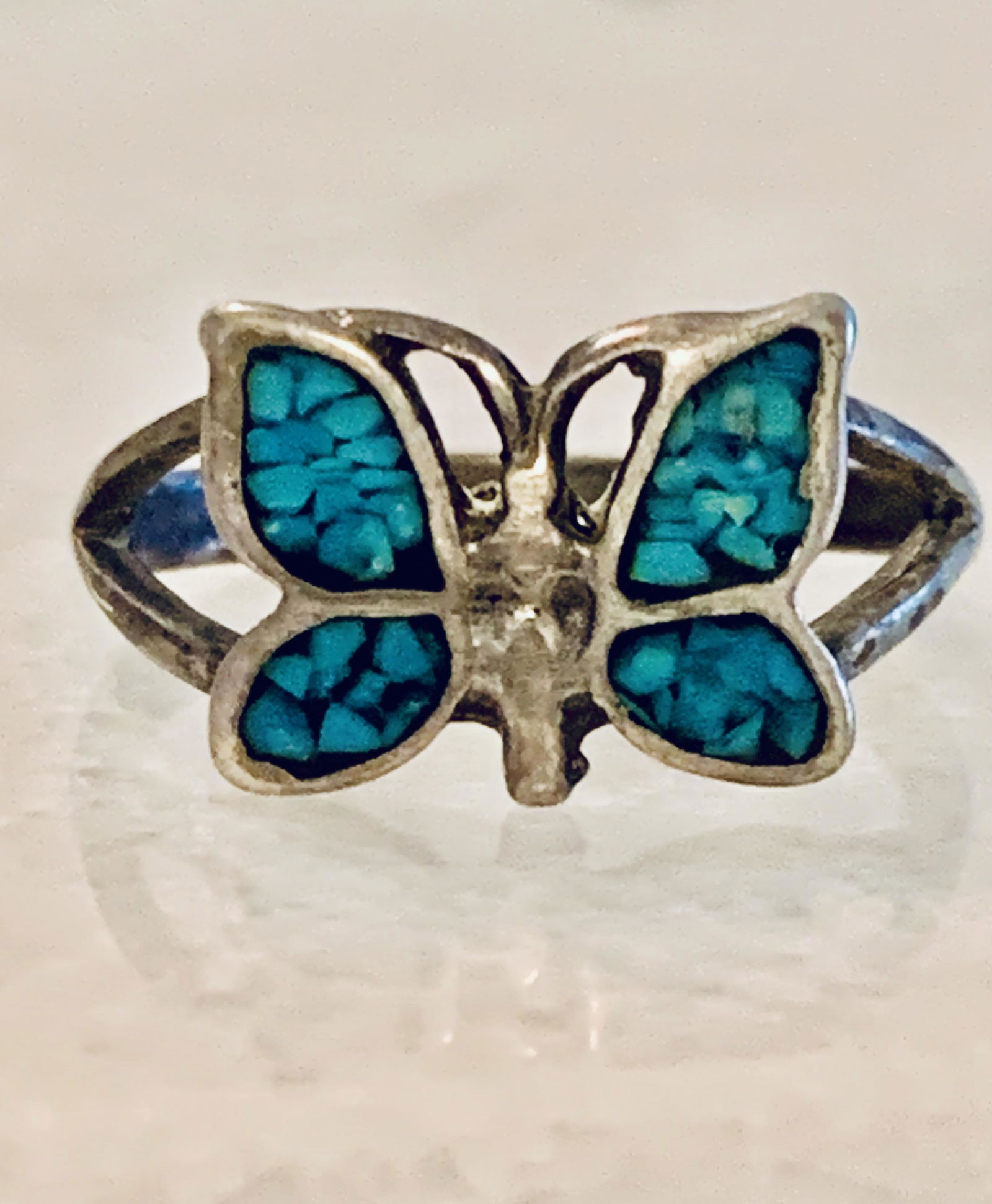 RETRO BUTTERFLY MOTIF STERLING SILVER RING SZ 5 (1 of 5)