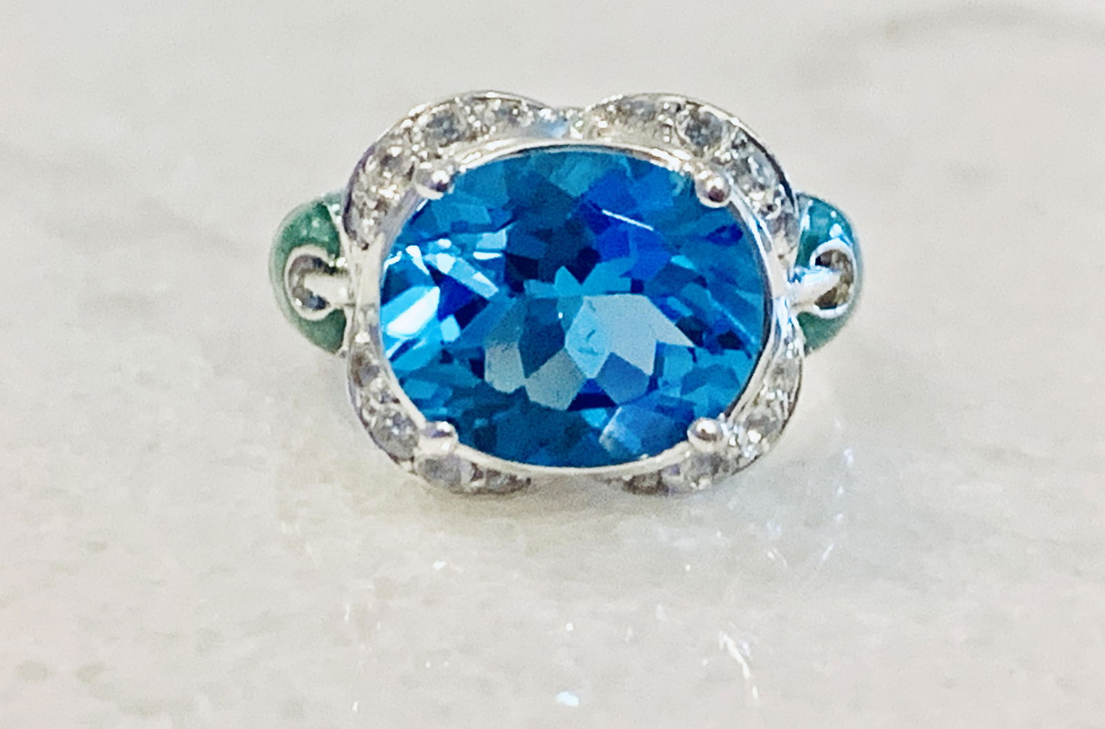 DESIGNER STERLING BLUE TOPAZ ENAMEL COCKTAIL RING SZ (1 of 11)