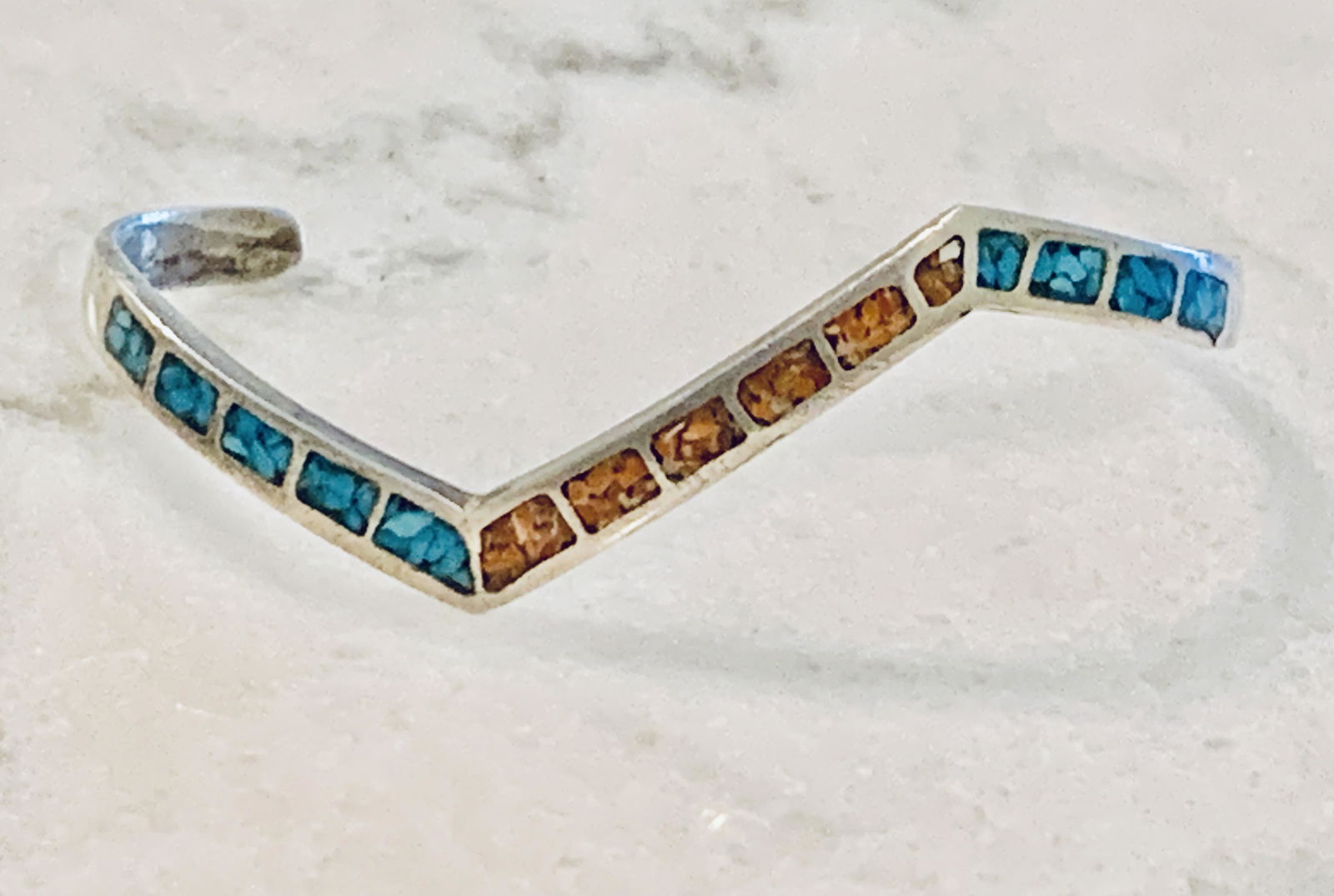 NATIVE AMERICAN MOTIF STERLING MULTI-STONE CUFF BANGLE (1 of 7)