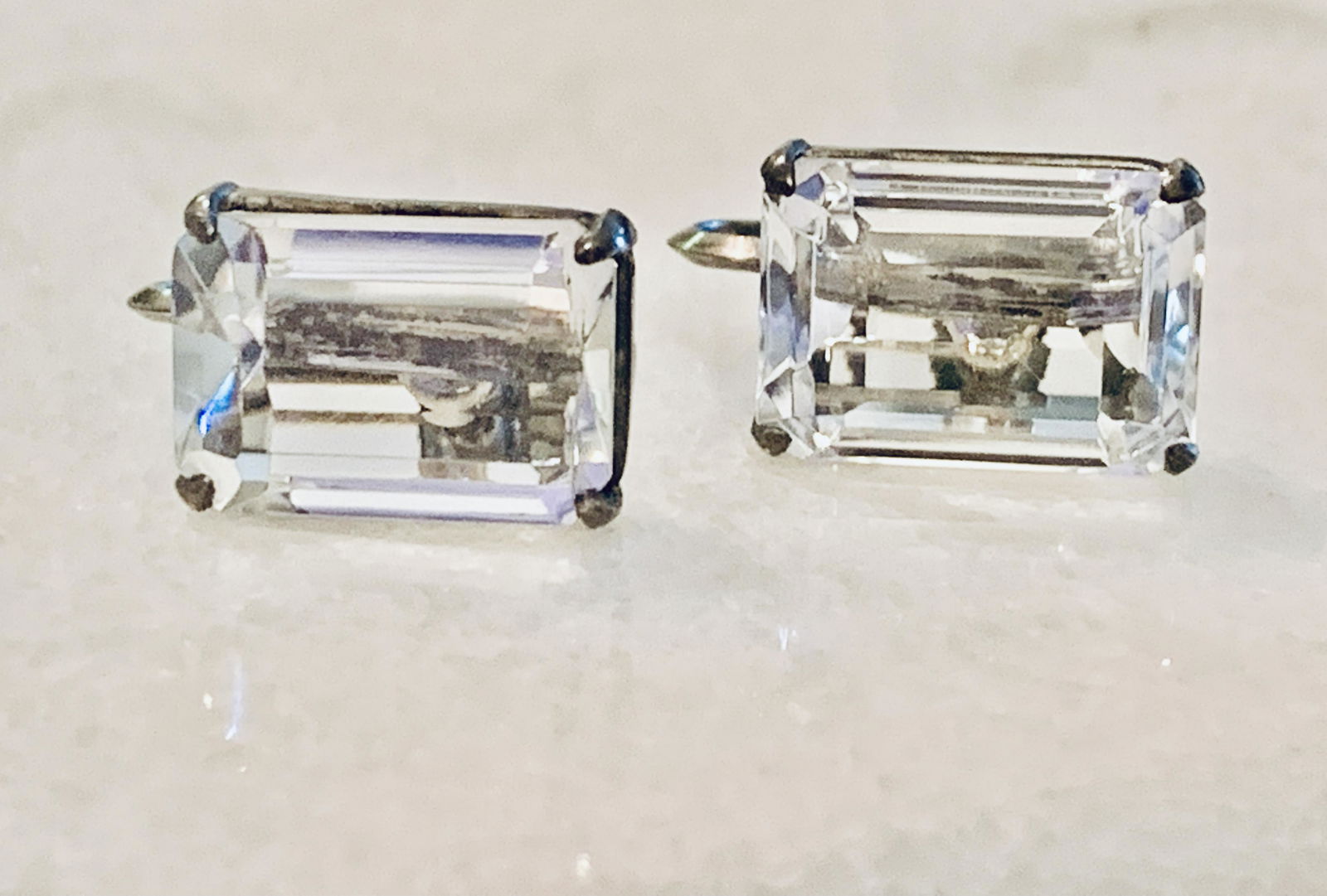 STERLING SILVER EMERALD CUT CZ STUDS EARRINGS (1 of 5)