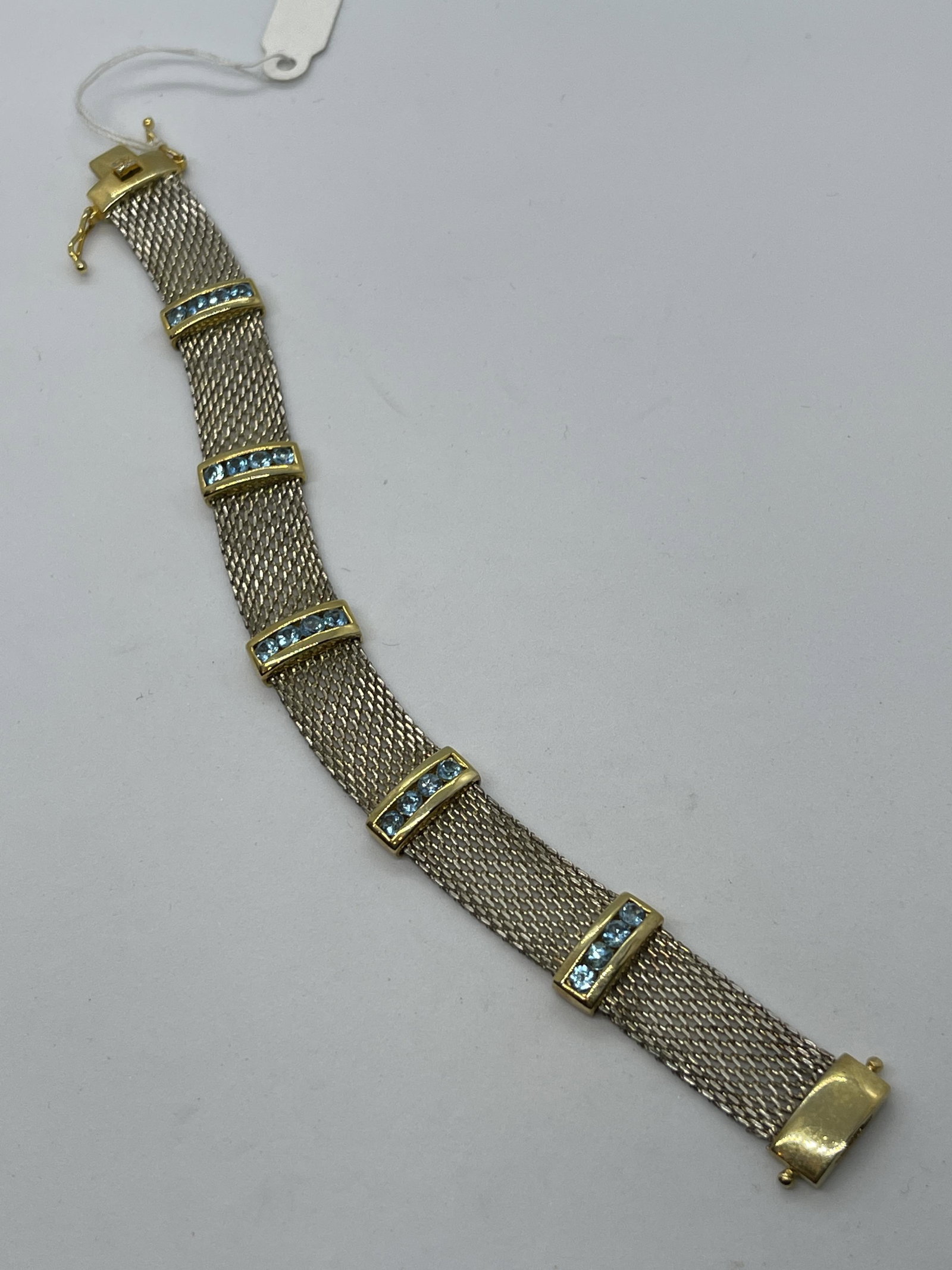 STERLING SILVER 1.25 TCW BLUE TOPAZ MESH BRACELET (1 of 4)
