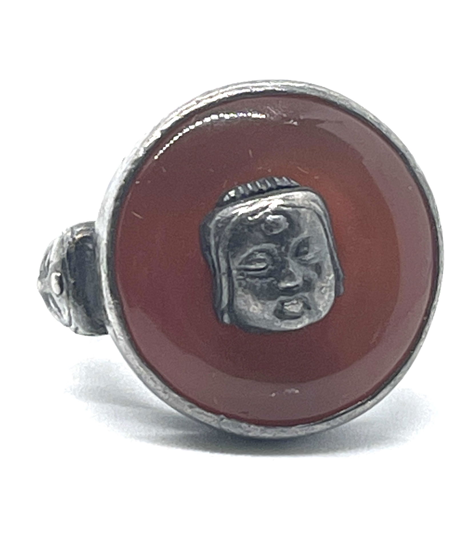 ANTIQUE FACE MOTIF STERLING & AMBER RING (1 of 3)