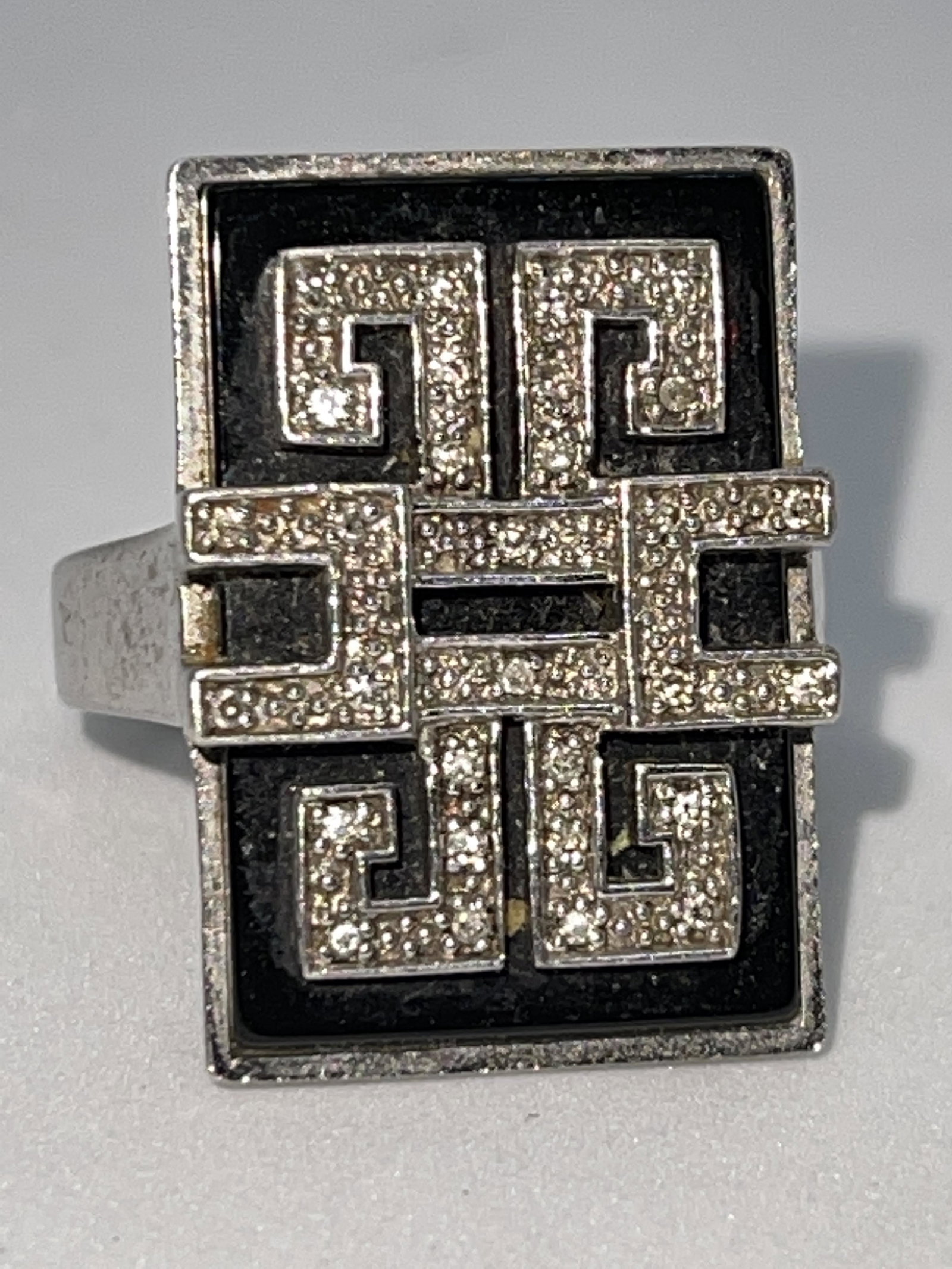 ART DECO STERLING ONYX COCKTAIL RING SZ 7.5 (1 of 2)