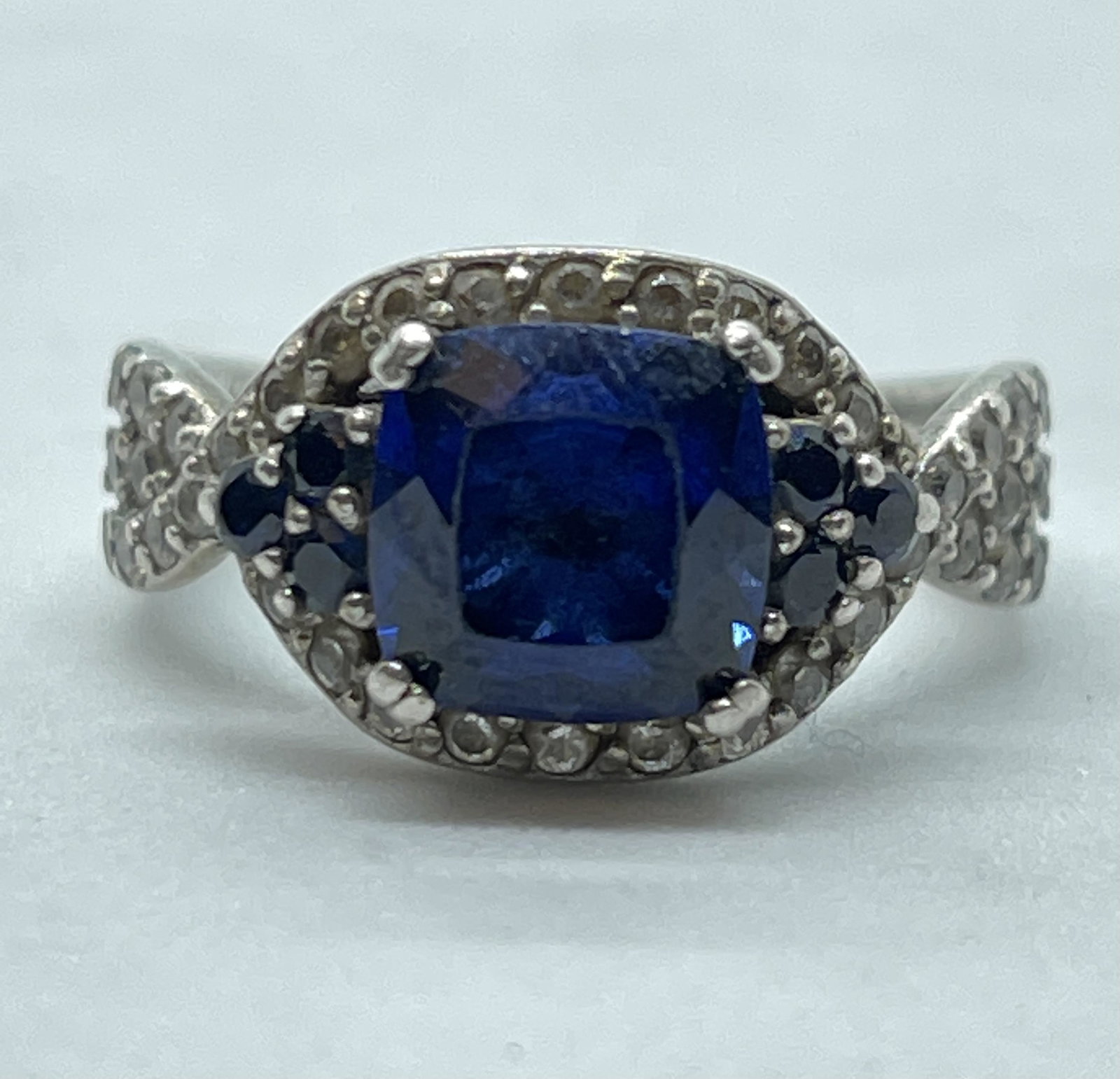 STERLING SILVER BLUE STONES COCKTAIL RING SZ 7 (1 of 2)