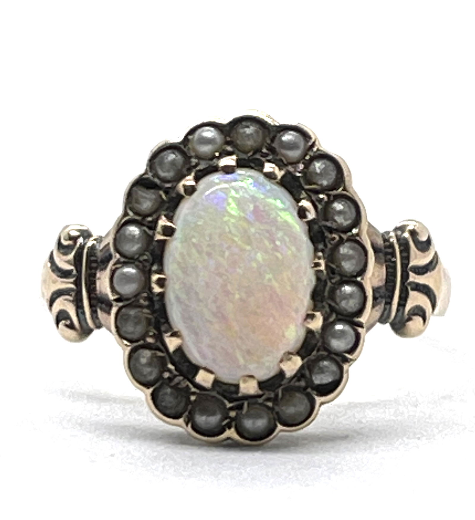 VICTORIAN 14K GOLD 1 CT OPAL & PEARLS COCKTAIL RING SZ (1 of 3)