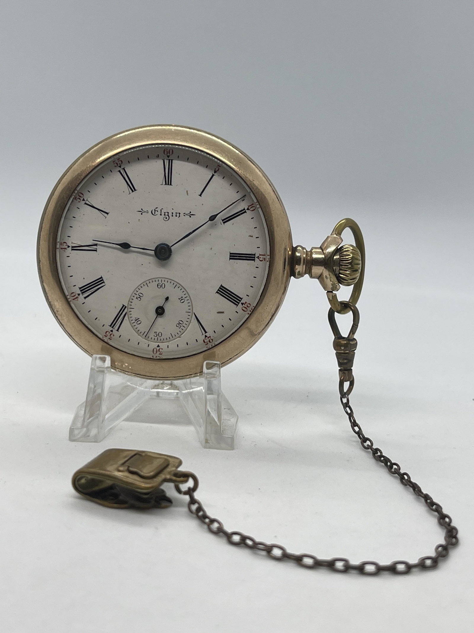 LARGE SIZE MENS ELGIN POCKET WATCH WITH FOB (1 of 8)