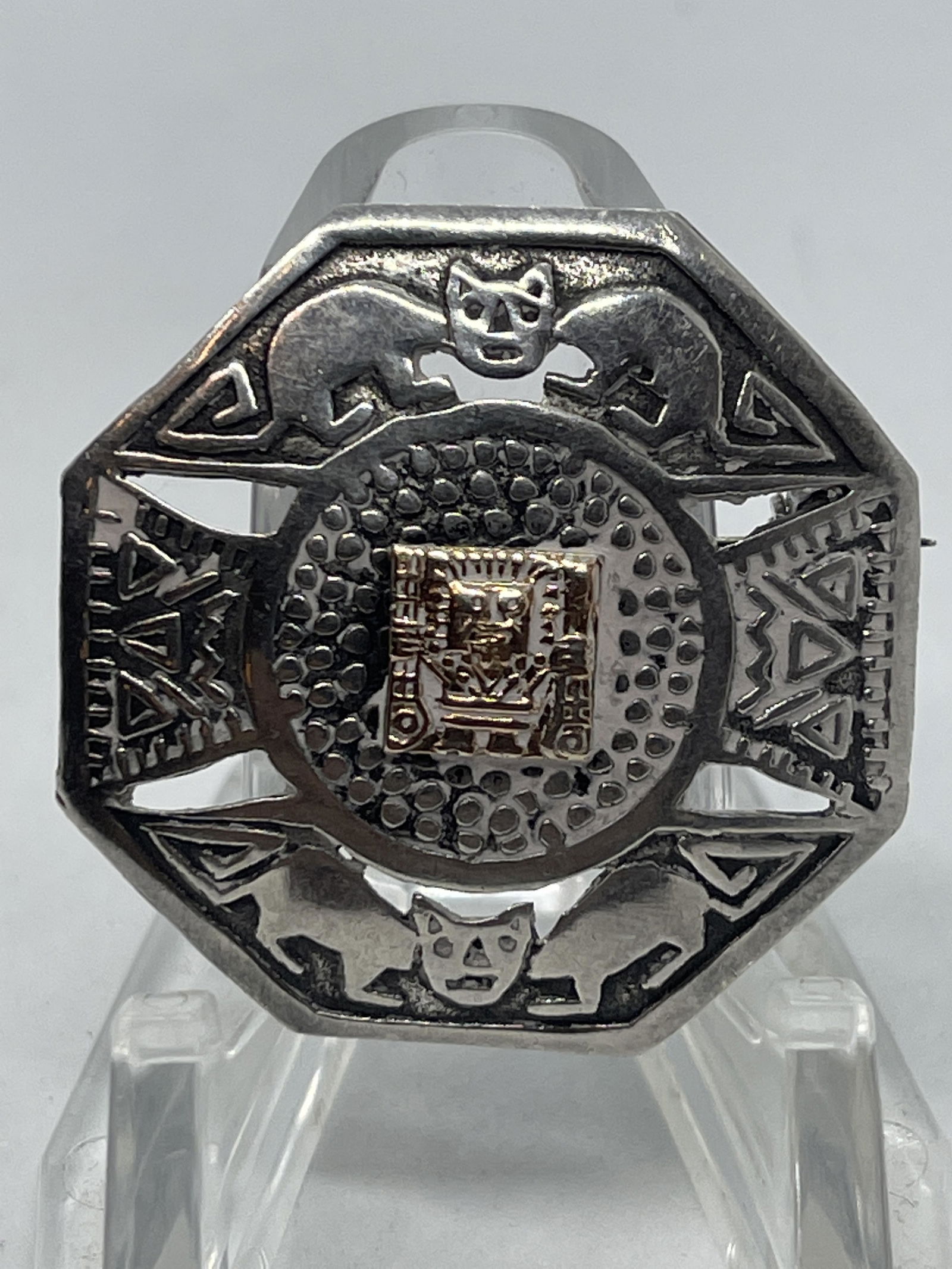 ANTIQUE STERLING SILVER & 18K GOLD BROOCH (1 of 2)