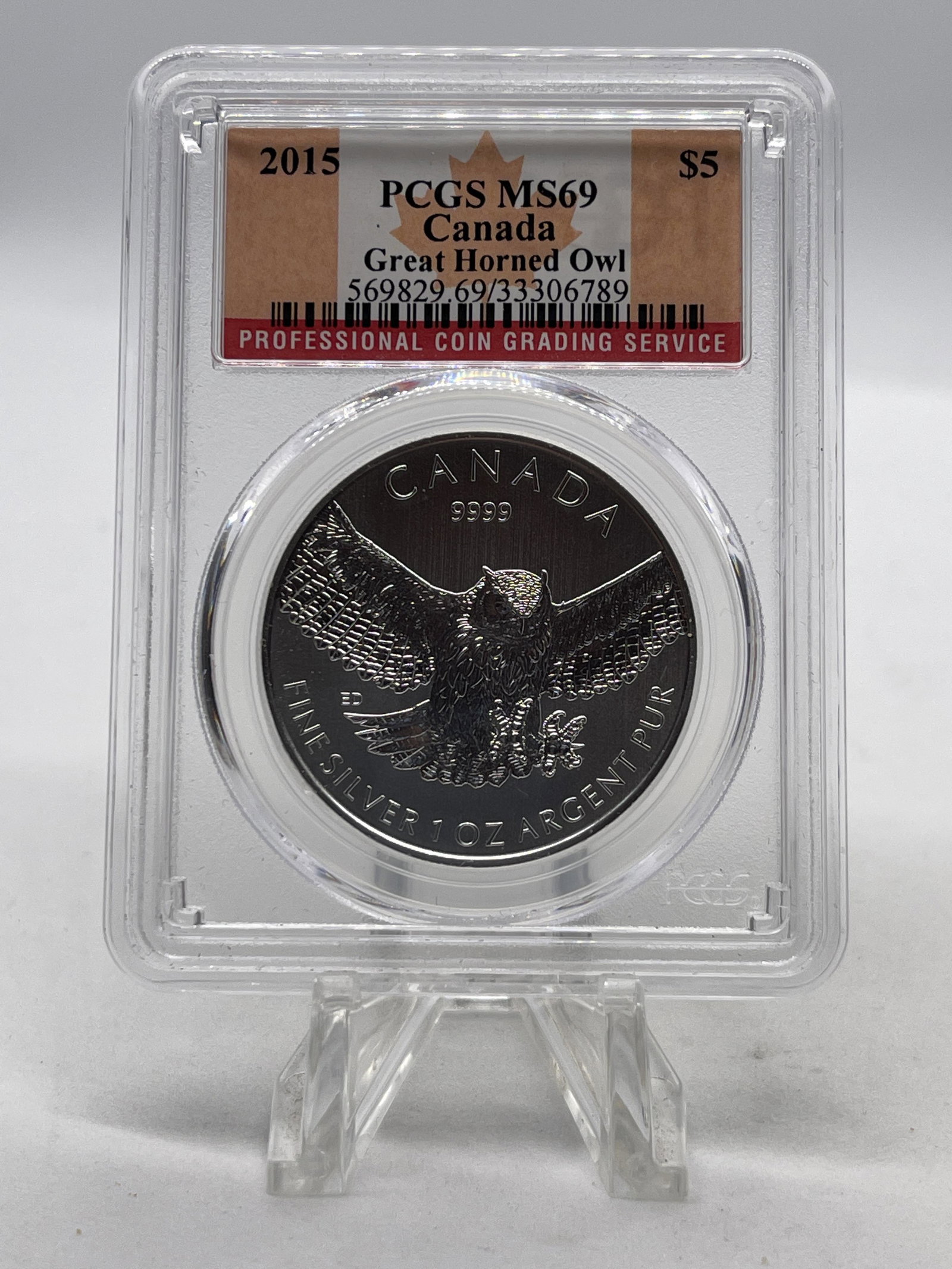 2015 PCGS MS69 $5 CANADA GREAT HORNED OWL SILVER COIN (1 of 2)