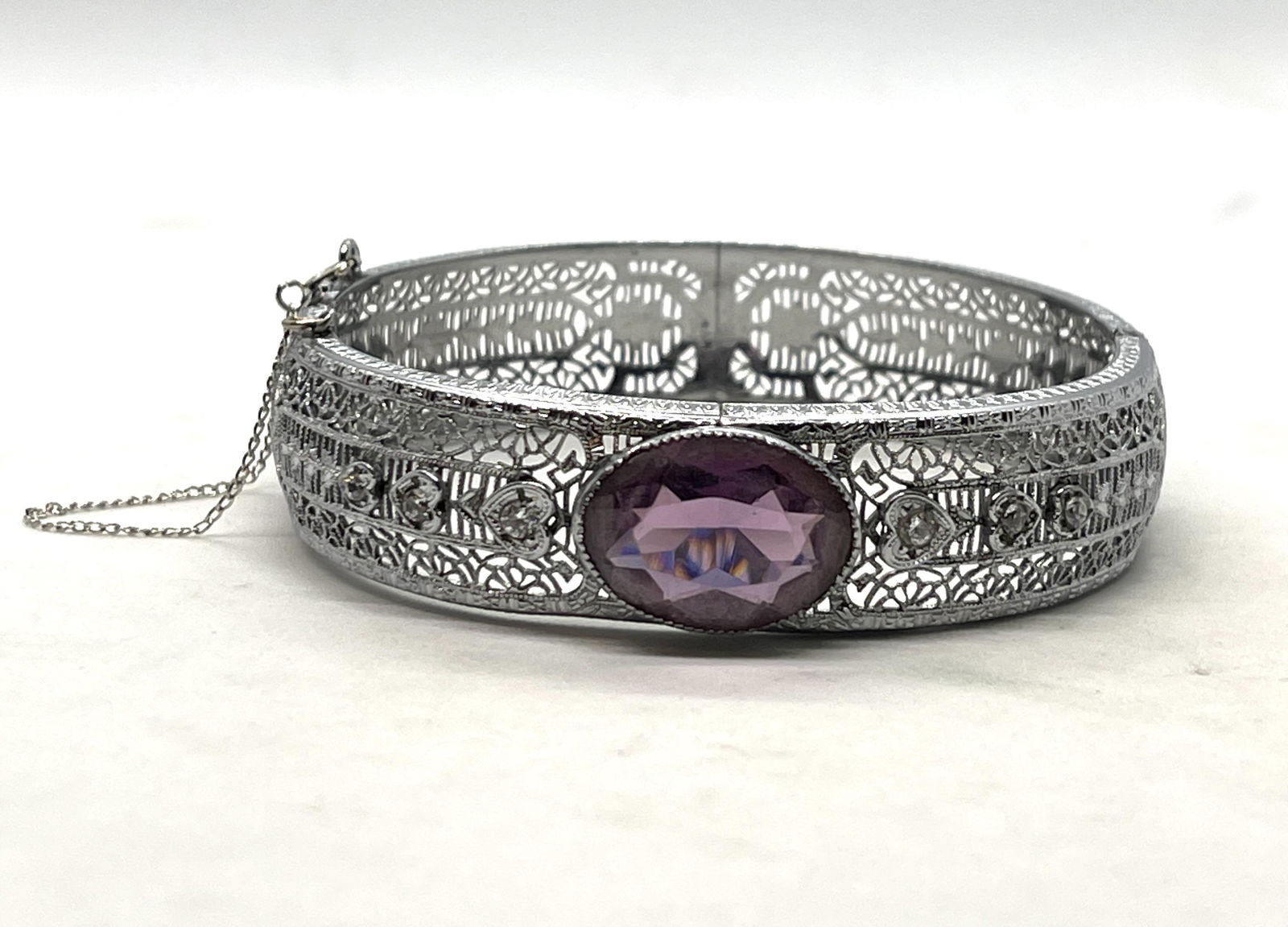 ANTIQUE FILIGREE ART DECO AMETHYST BANGLE BRACELET (1 of 4)