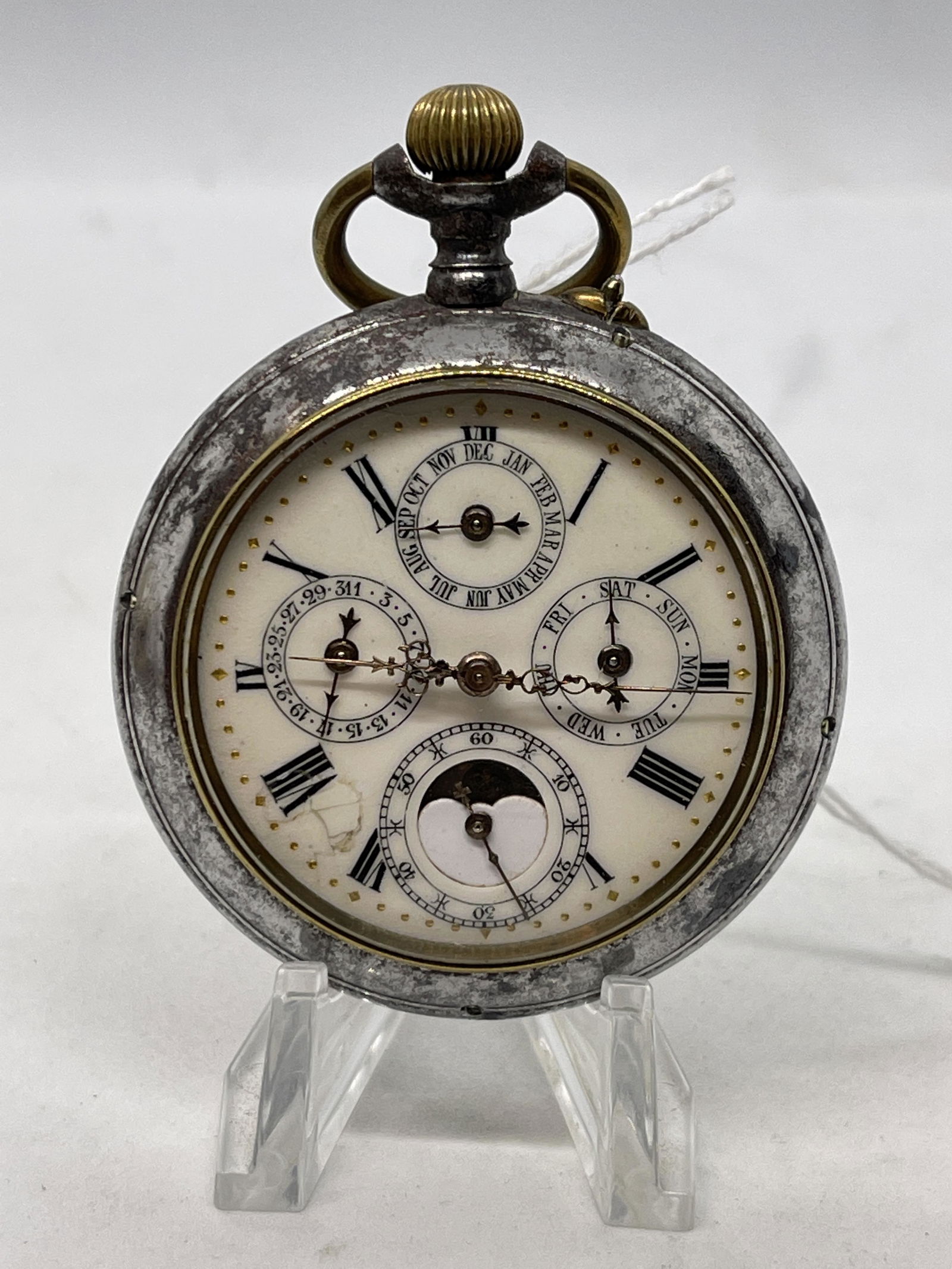 ANTIQUE MOONPHASE CHRONOGRAPH POCKET WATCH (1 of 7)