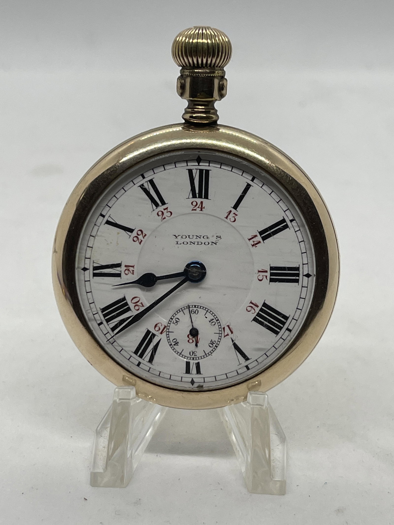 21J YOUNG'S LONDON GOLD FILLED RAILROAD POCKET WATCH (1 of 7)