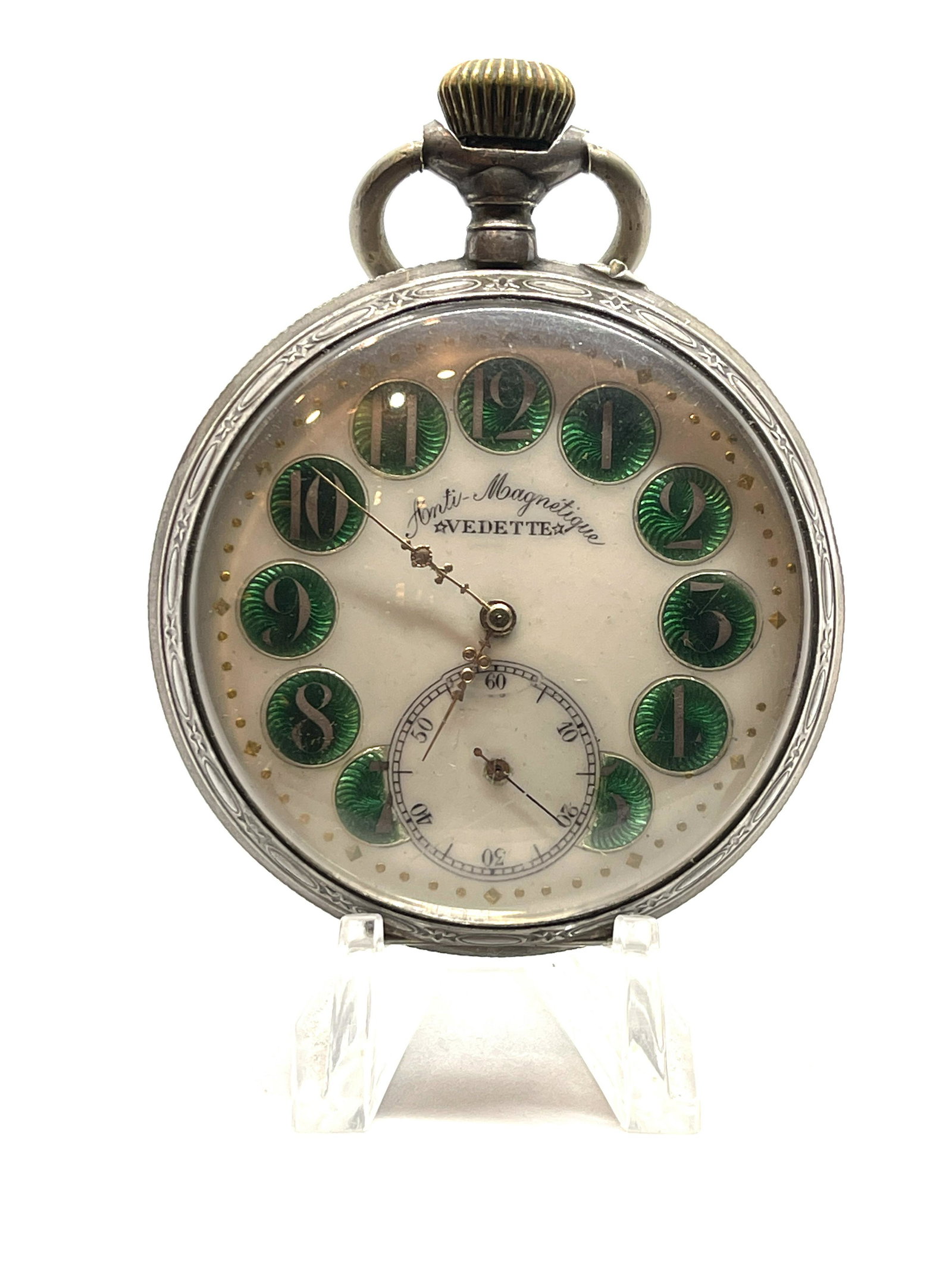 VEDETTE 800 SILVER BULLS EYE CRYSTAL POCKET WATCH - (1 of 6)