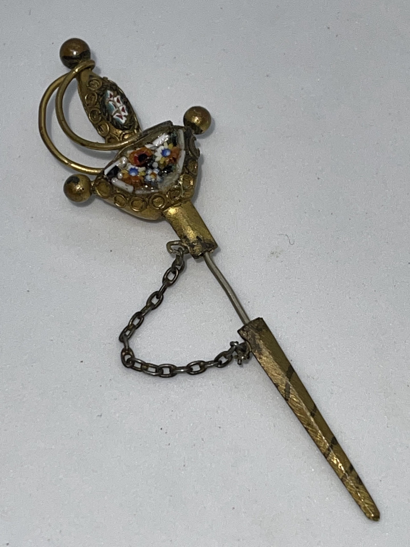 VICTORIAN GOLD FILLED MINIATURE MOSAIC SWORD PIN (1 of 5)