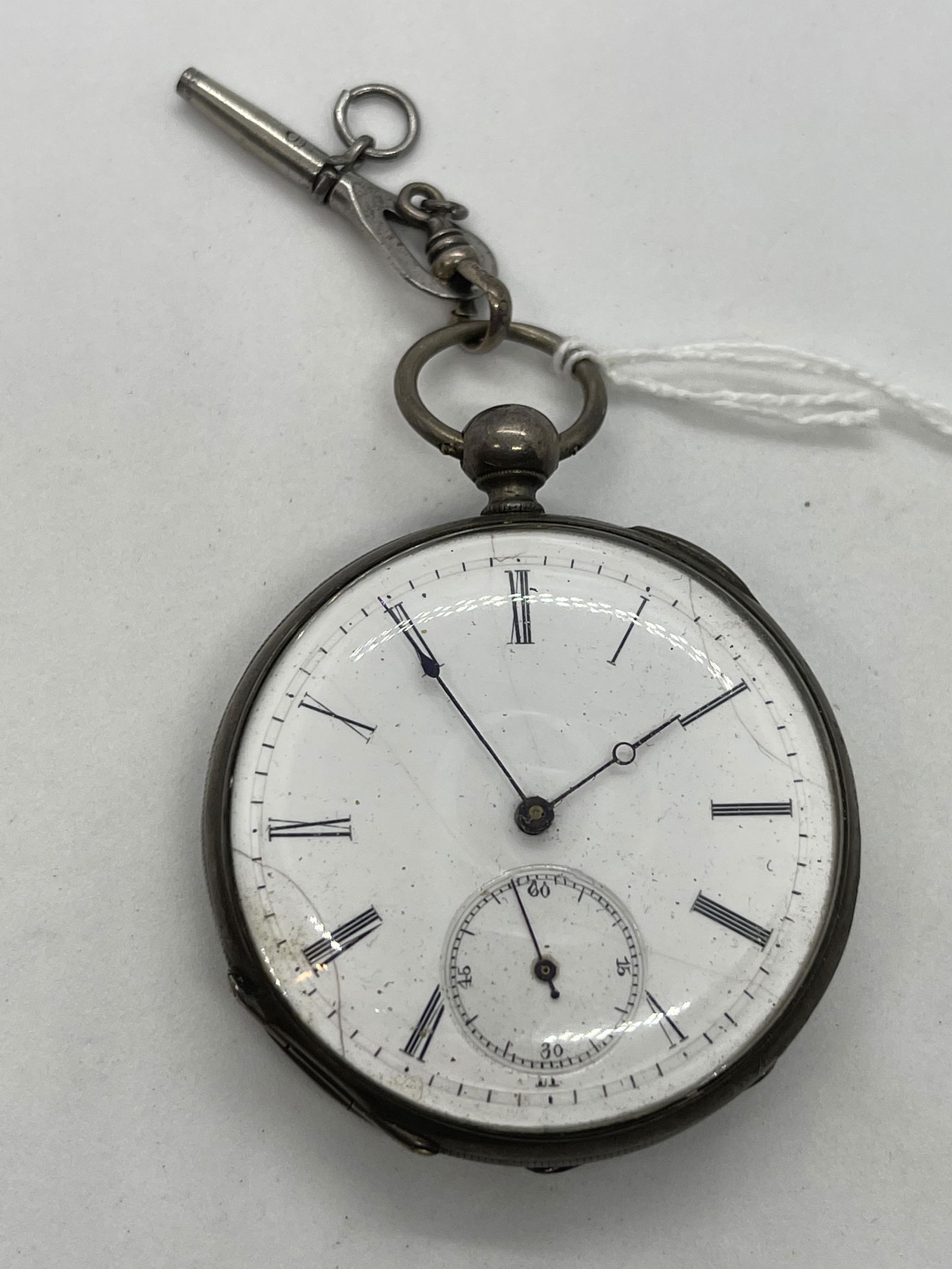 ANTIQUE KEY-WIND MENS SILVER POCKET WATCH (1 of 6)