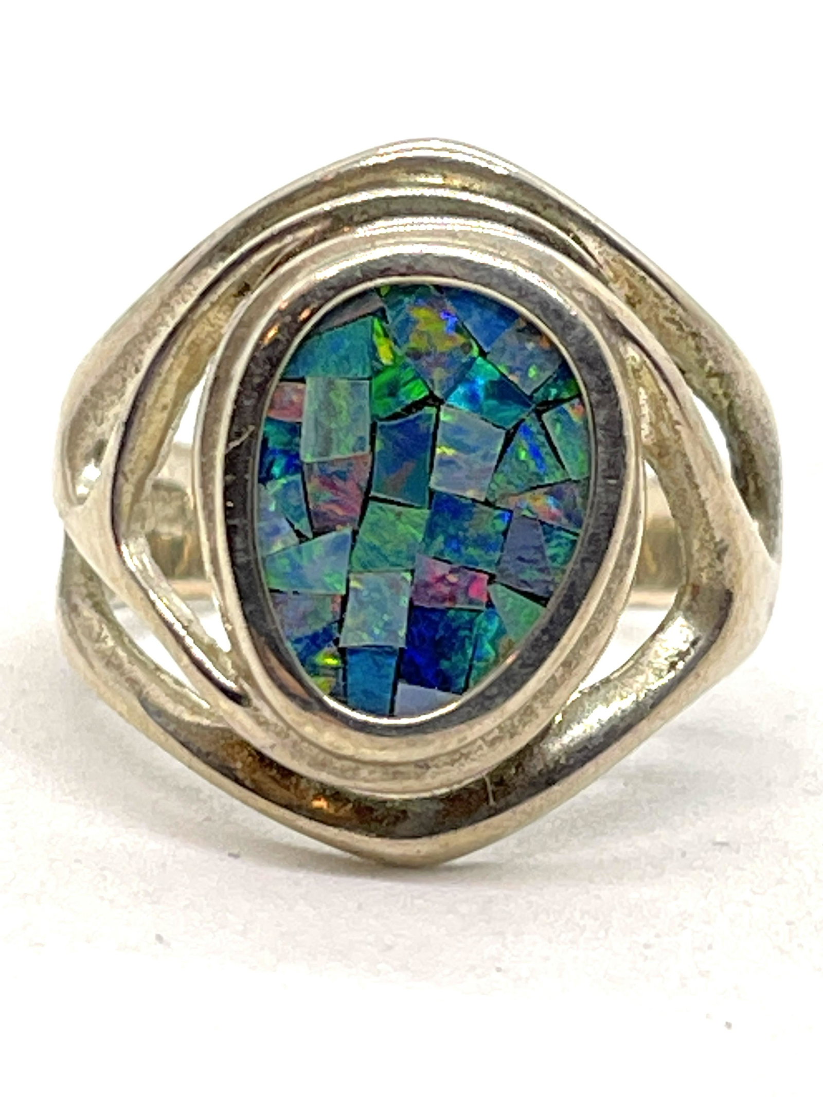 ESTATE STERLING SILVER OPAL COCKTAIL RING SZ 8 (1 of 2)