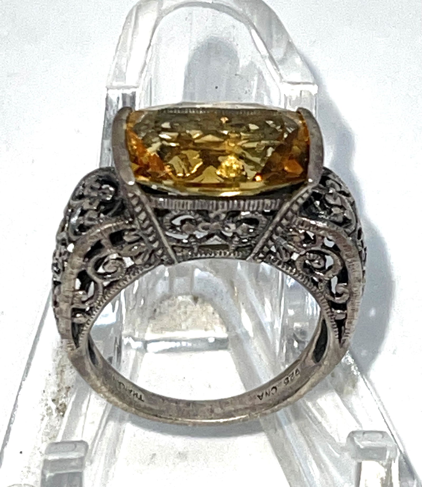 ESTATE STERLING SILVER FILIGREE 3 CT CITRINE RING SZ (1 of 2)