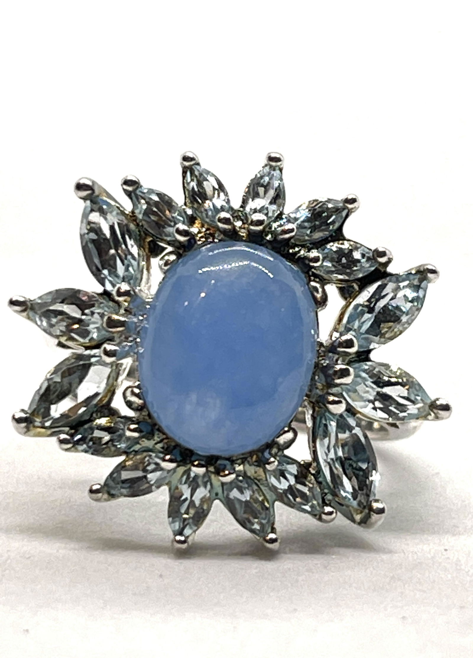 ESTATE STERLING SILVER BLUE STONES FLORAL RING SZ 7 (1 of 2)