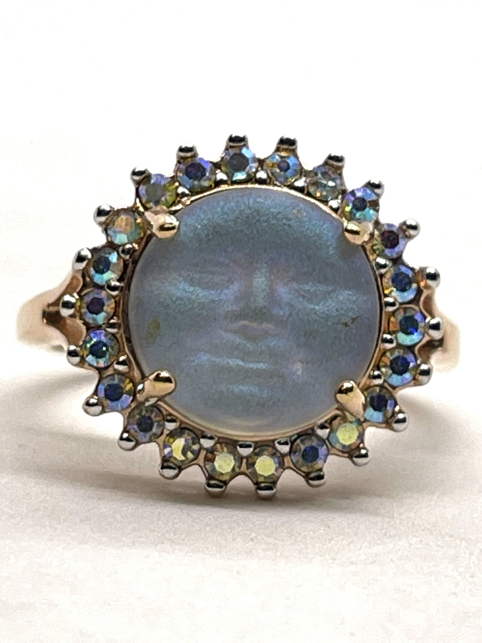 GOLD TONE STERLING SILVER MOON FACE COCKTAIL RING SZ 7 (1 of 2)