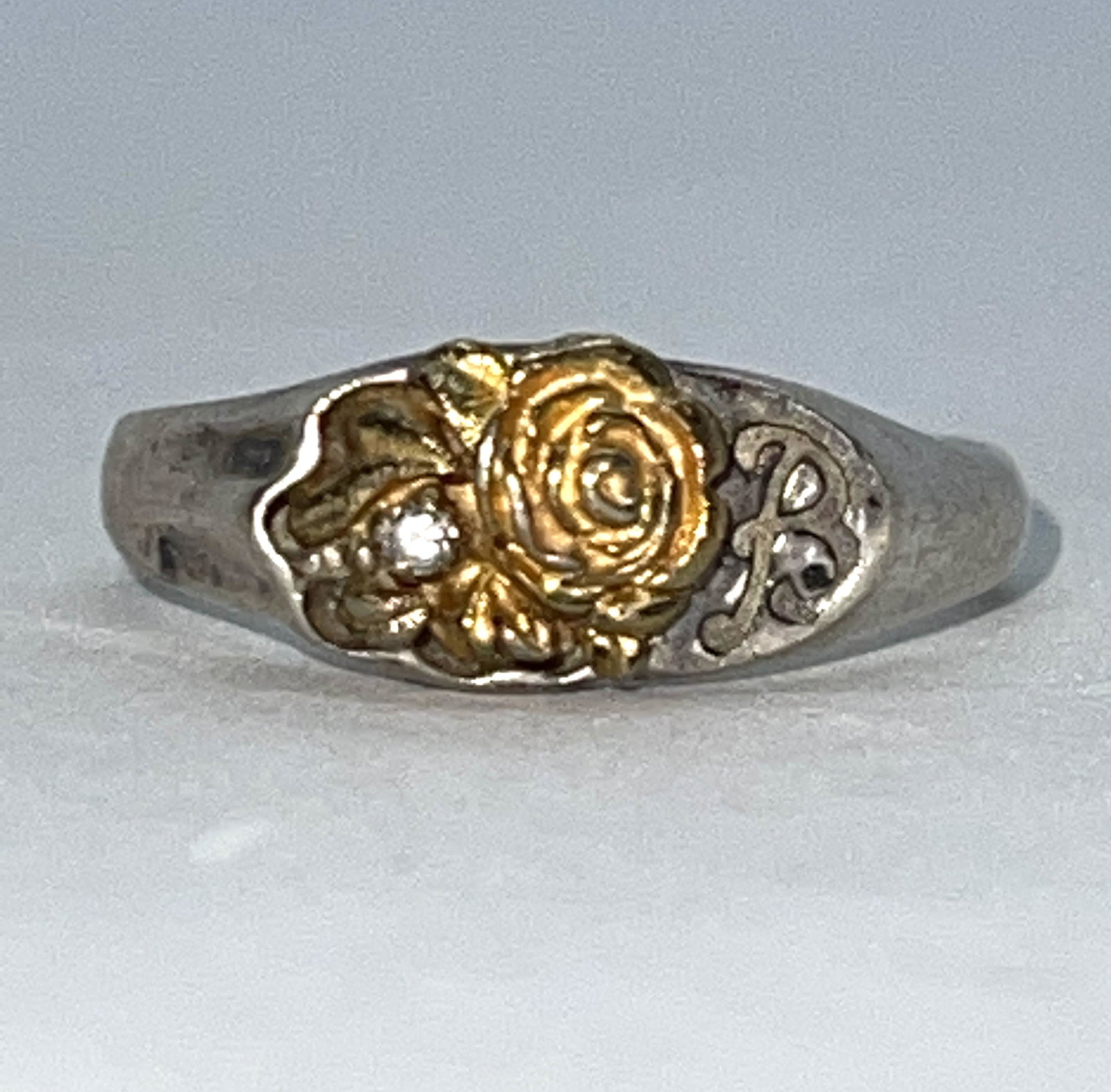 STERLING SILVER GOLD FLOWER COCKTAIL RING SZ 7.5 (1 of 2)