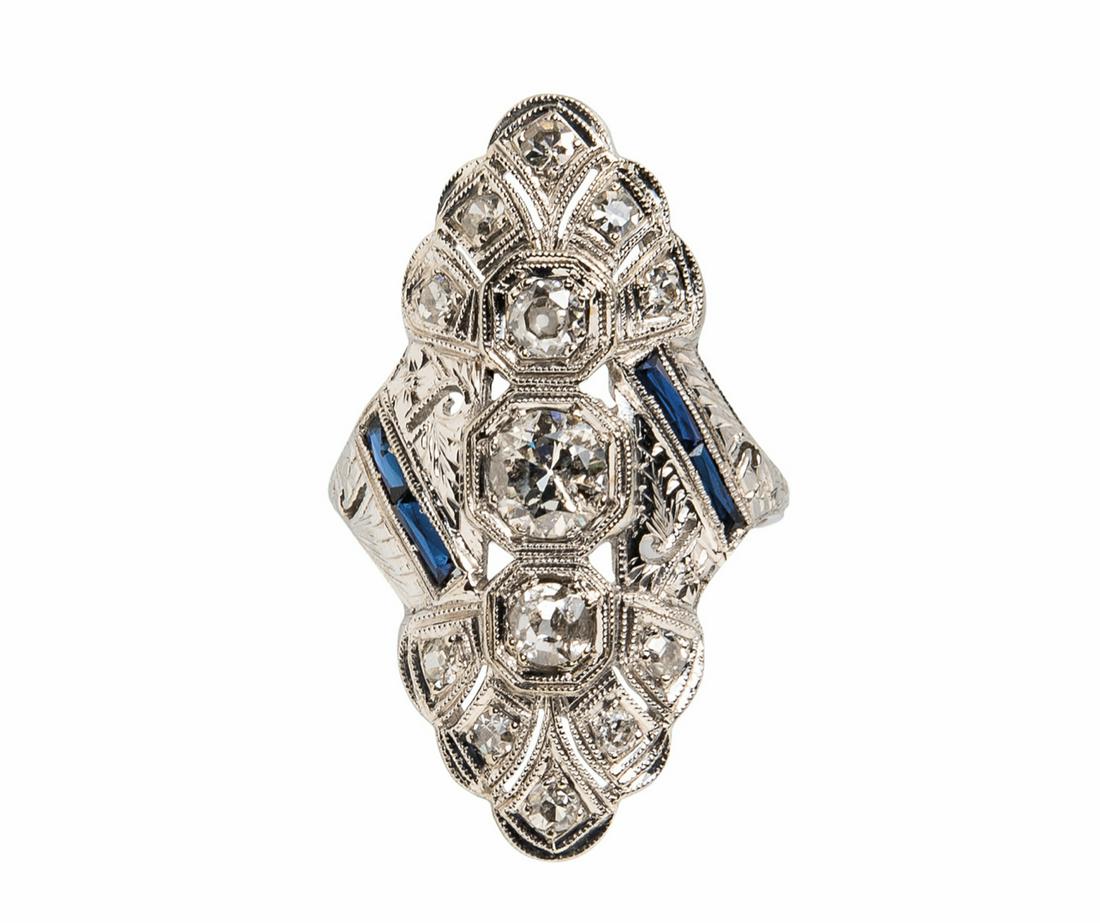 ART DECO 1.25 TCW EURO-CUT DIAMONDS FILIGREE RING (1 of 2)