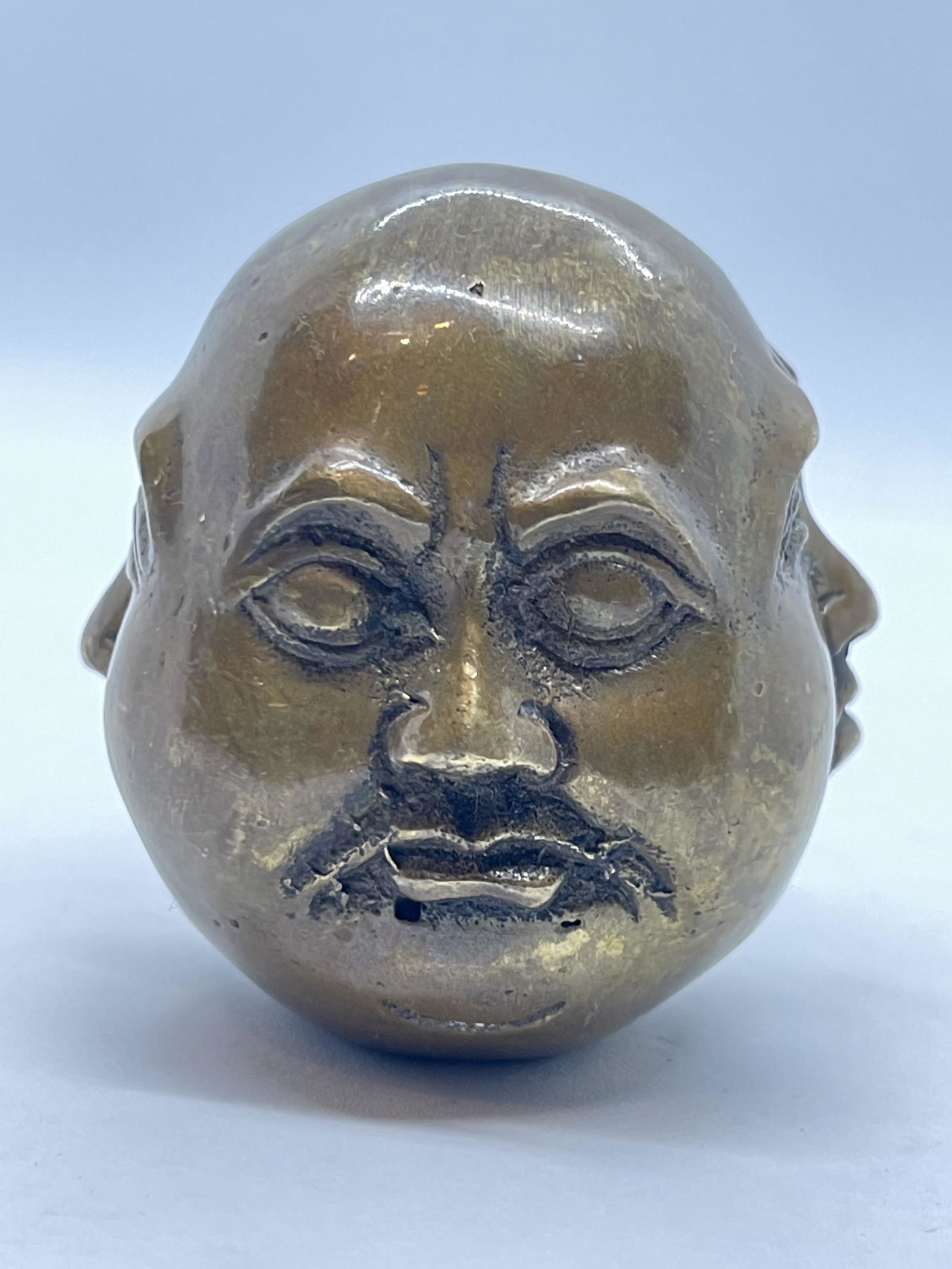 ANTIQUE JAPANESE SAMURAI FACE MOTIF DESK PAPERWEIGHT - (1 of 6)