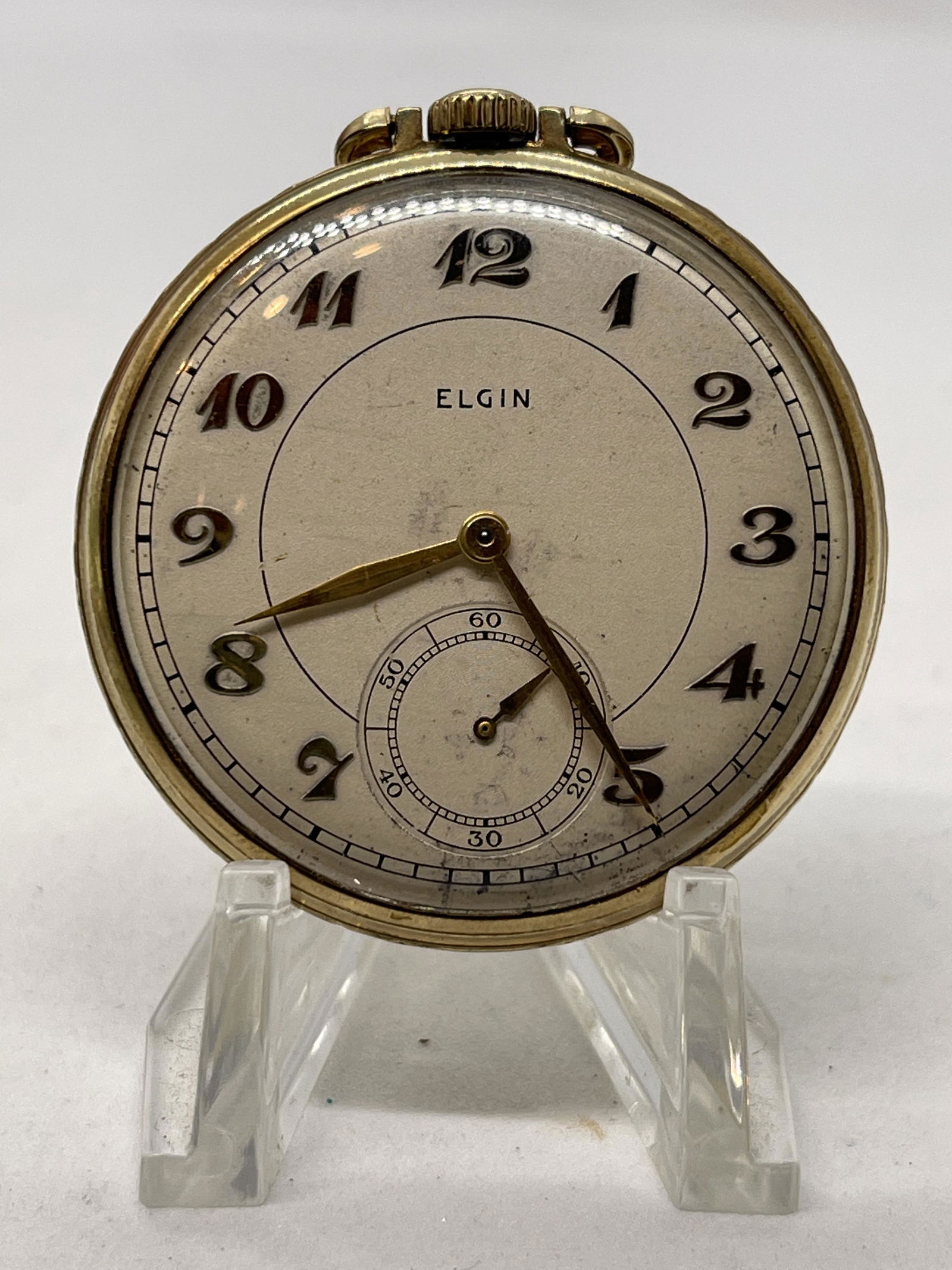 MENS ELGIN 10K ROLLED GOLD POCKET WATCH (1 of 6)