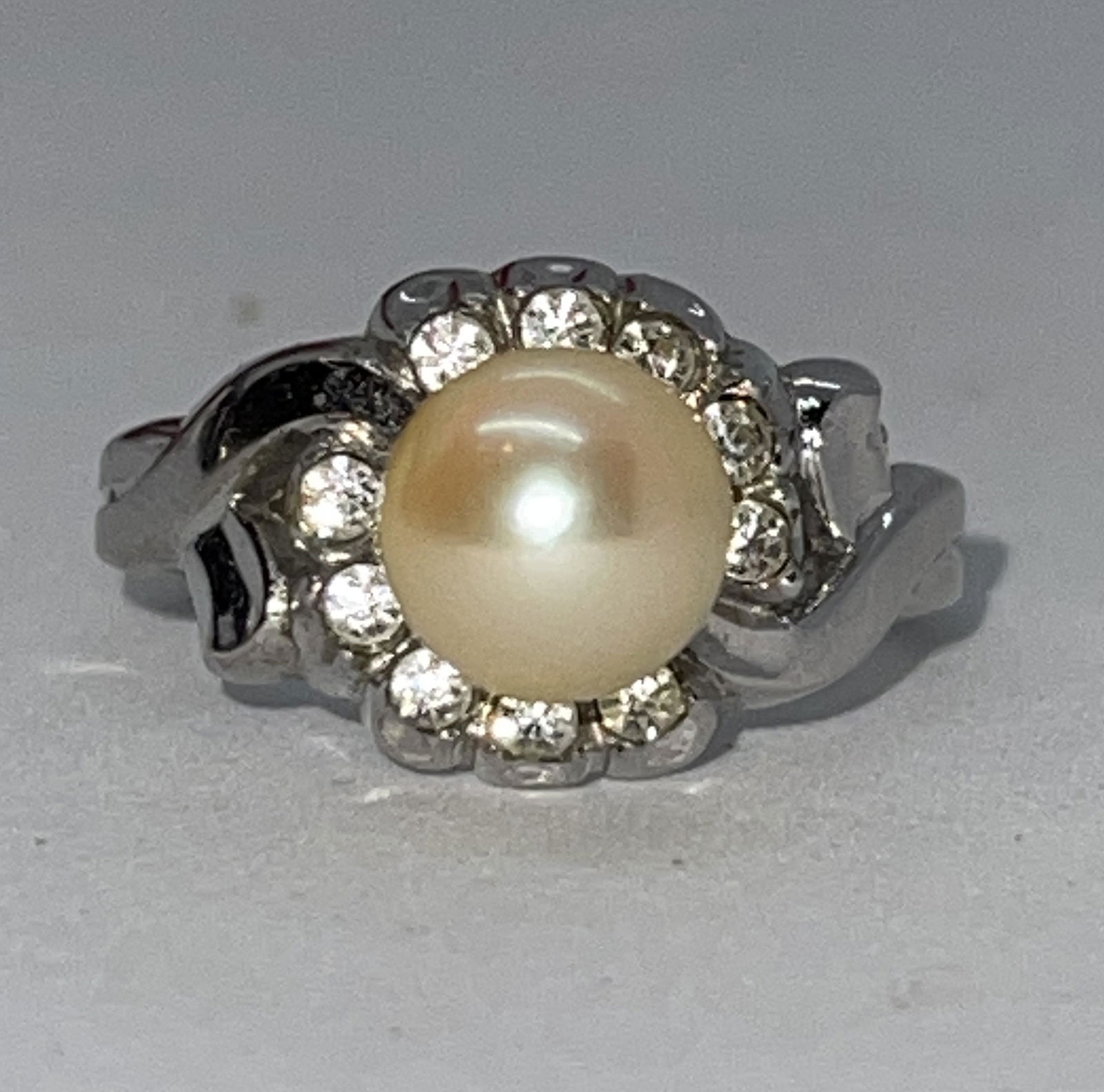 RETRO STERLING SILVER MABE PEARL COCKTAIL RING SZ 7 (1 of 2)