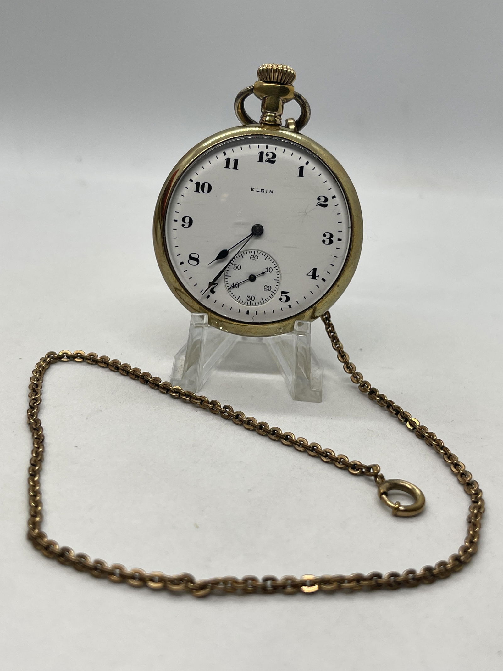 ELGIN MENS ANTIQUE POCKET WATCH WITH CHAIN (1 of 7)