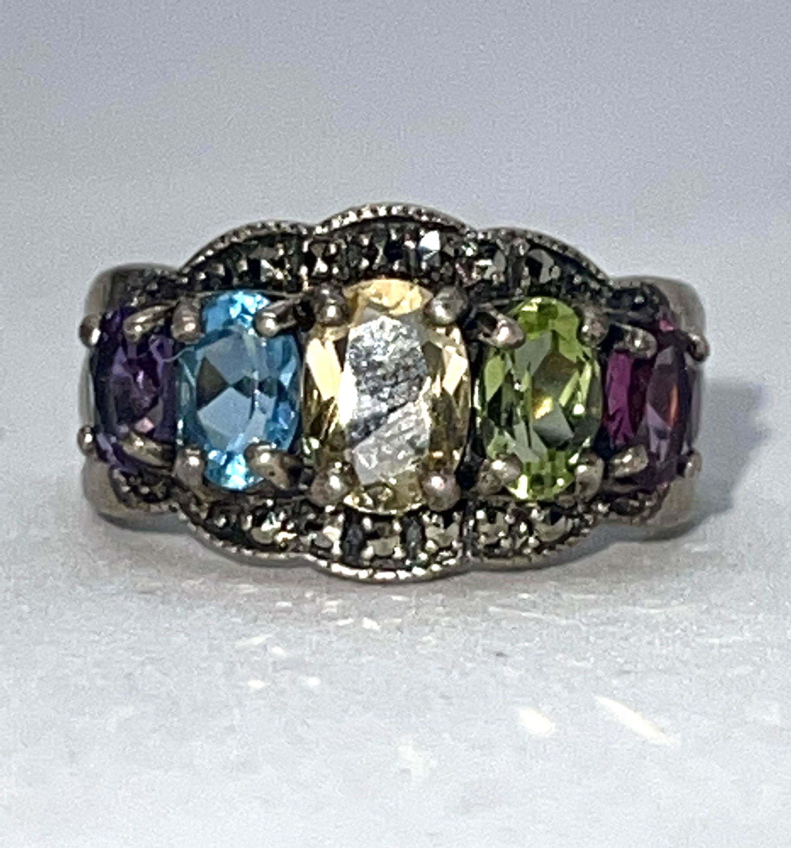 STERLING SILVER MULTI-STONE COCKTAIL RING SZ 6 (1 of 2)