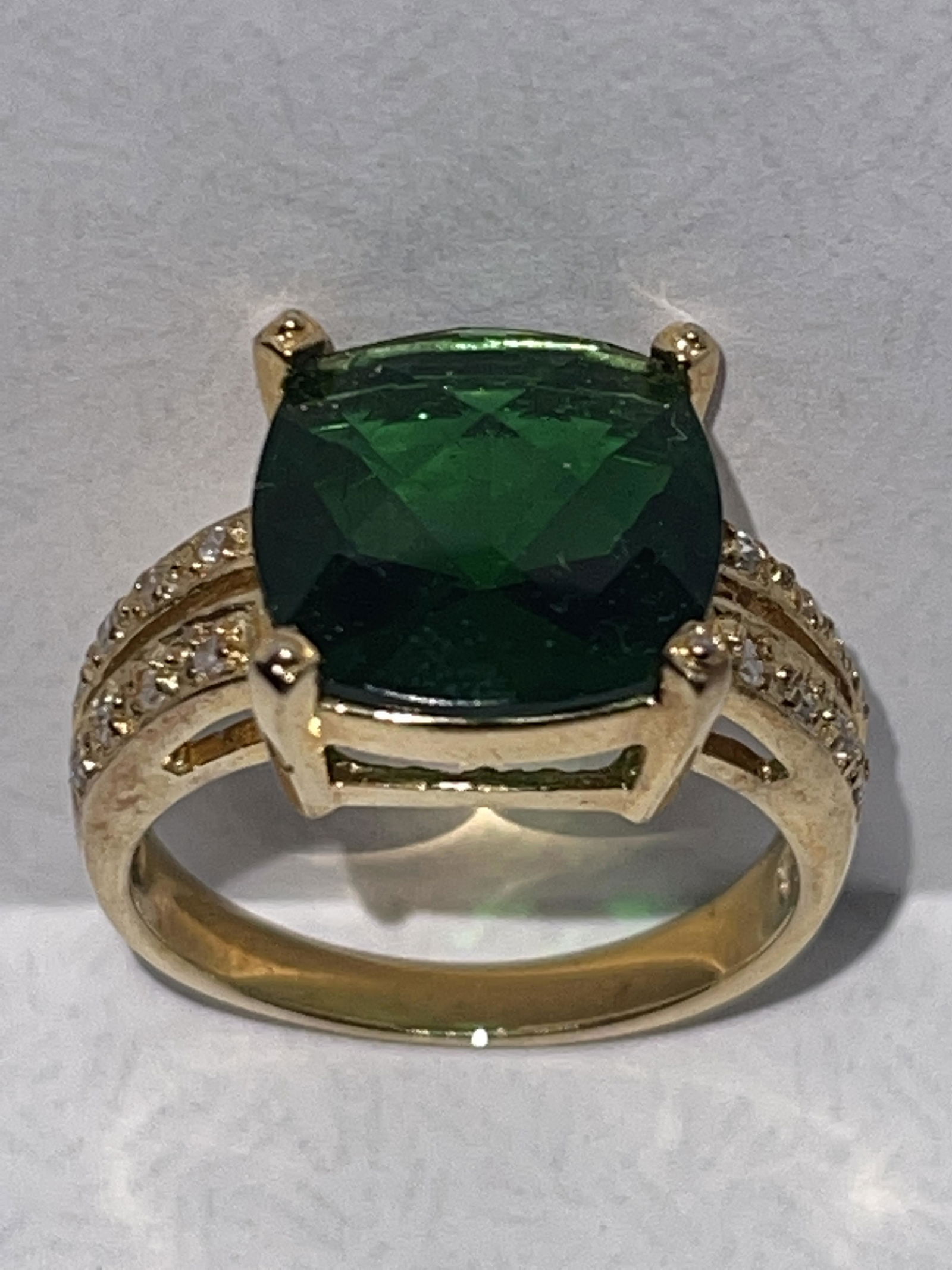 STERLING SILVER 3 CT GREEN STONE COCKTAIL RING SZ 7 (1 of 2)