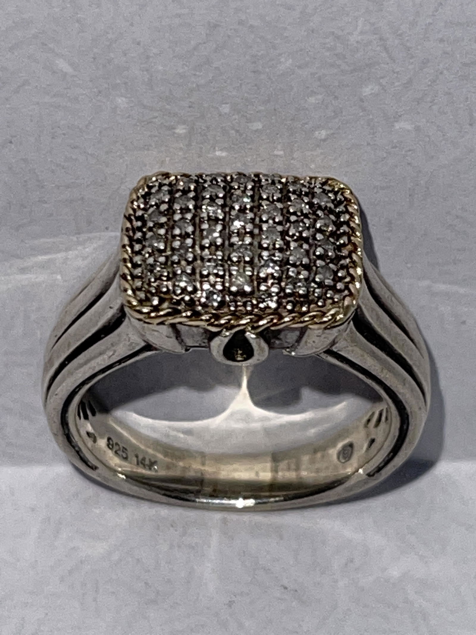 14K GOLD & STERLING SILVER DIAMONDS WEDDING RING SZ 7 (1 of 2)