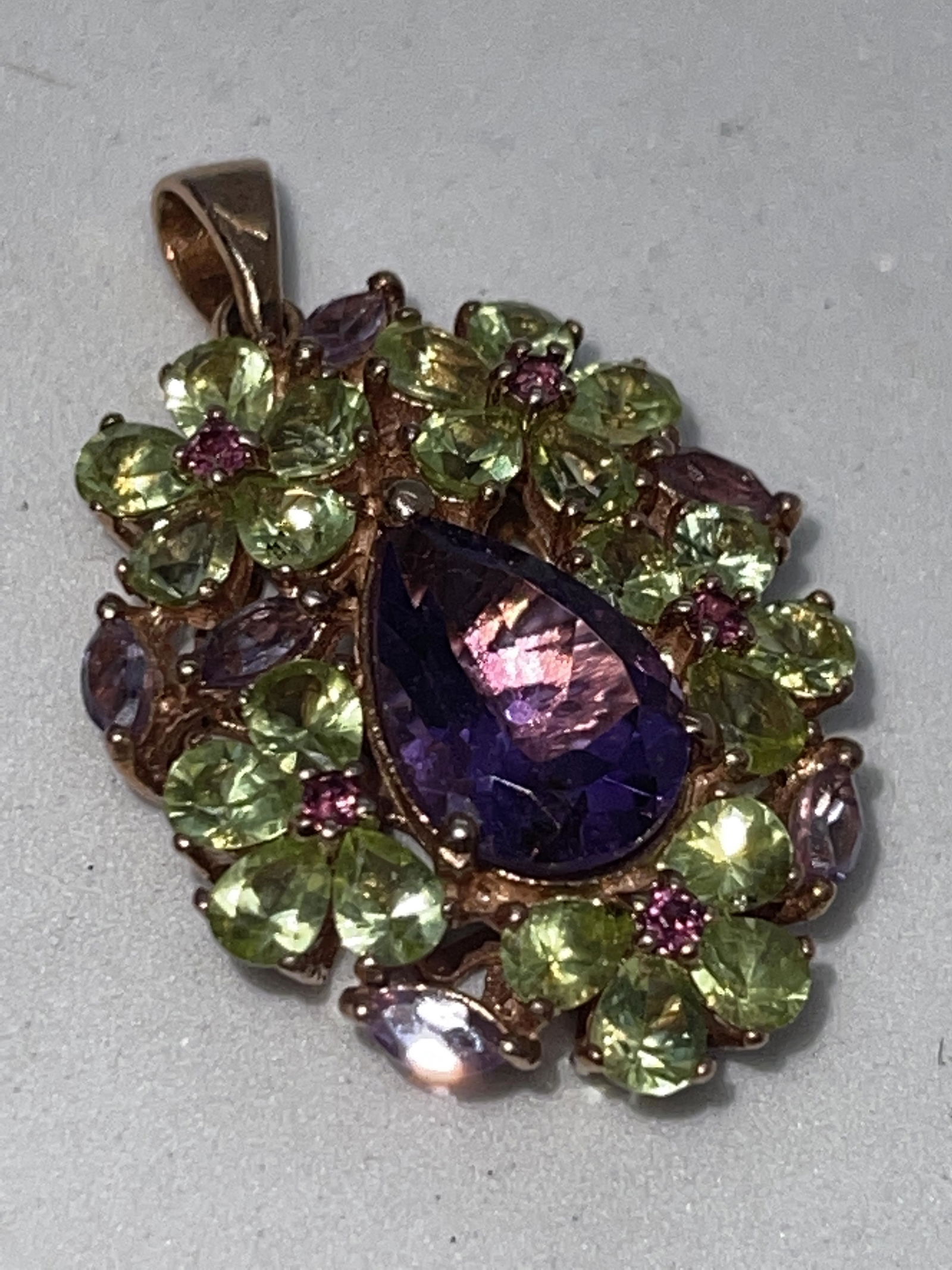 STERLING SILVER ROSE GOLD TONE MULTI-STONE PENDANT (1 of 2)