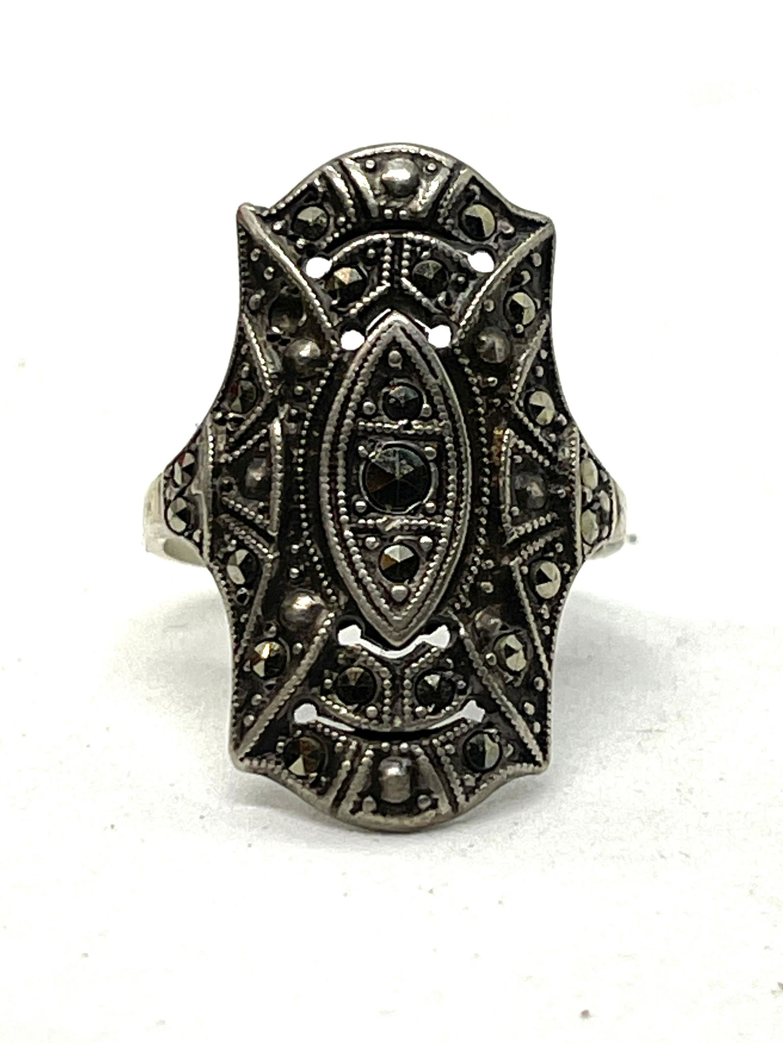 ANTIQUE ART DECO STERLING SILVER RHINESTONES RING SZ 7 (1 of 2)
