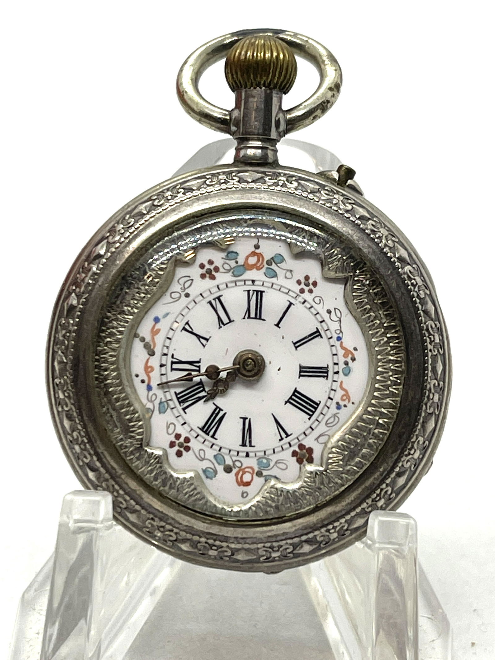 ANTIQUE 800 SILVER PORCELAIN PAINTED DIAL POCKET WATCH (1 of 6)