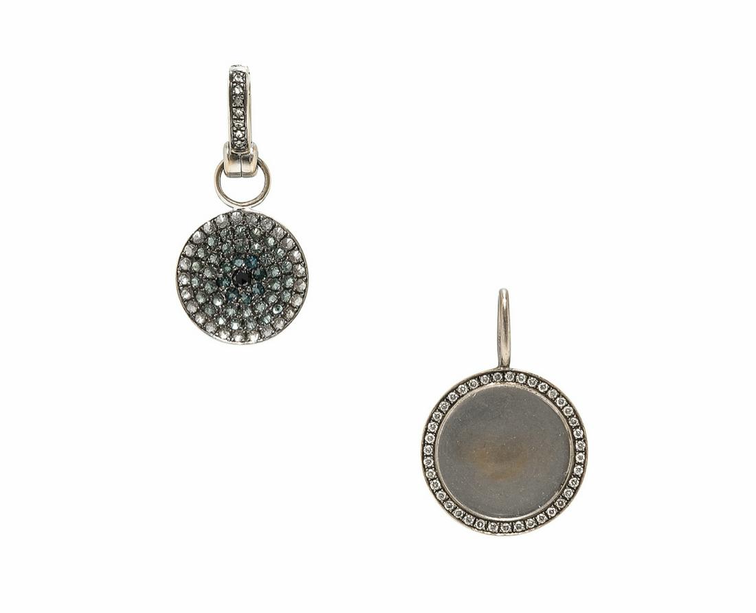 LOT OF (2) 18K GOLD AND DIAMONDS "EVIL EYE" PENDANTS (1 of 4)