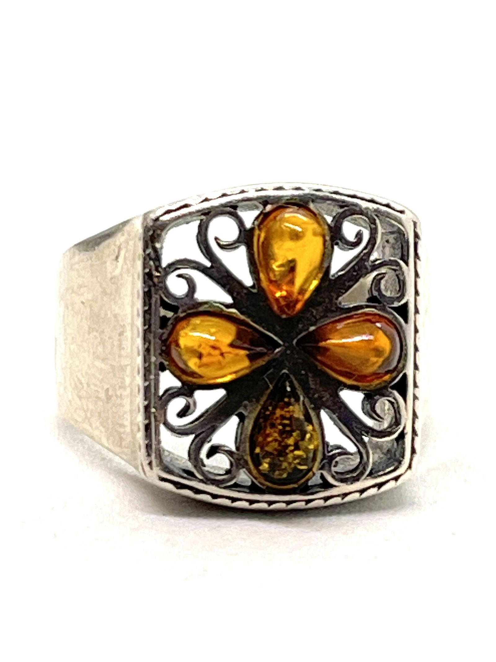 STERLING SILVER CITRINE & AMBER COCKTAIL RING SZ 7 (1 of 3)