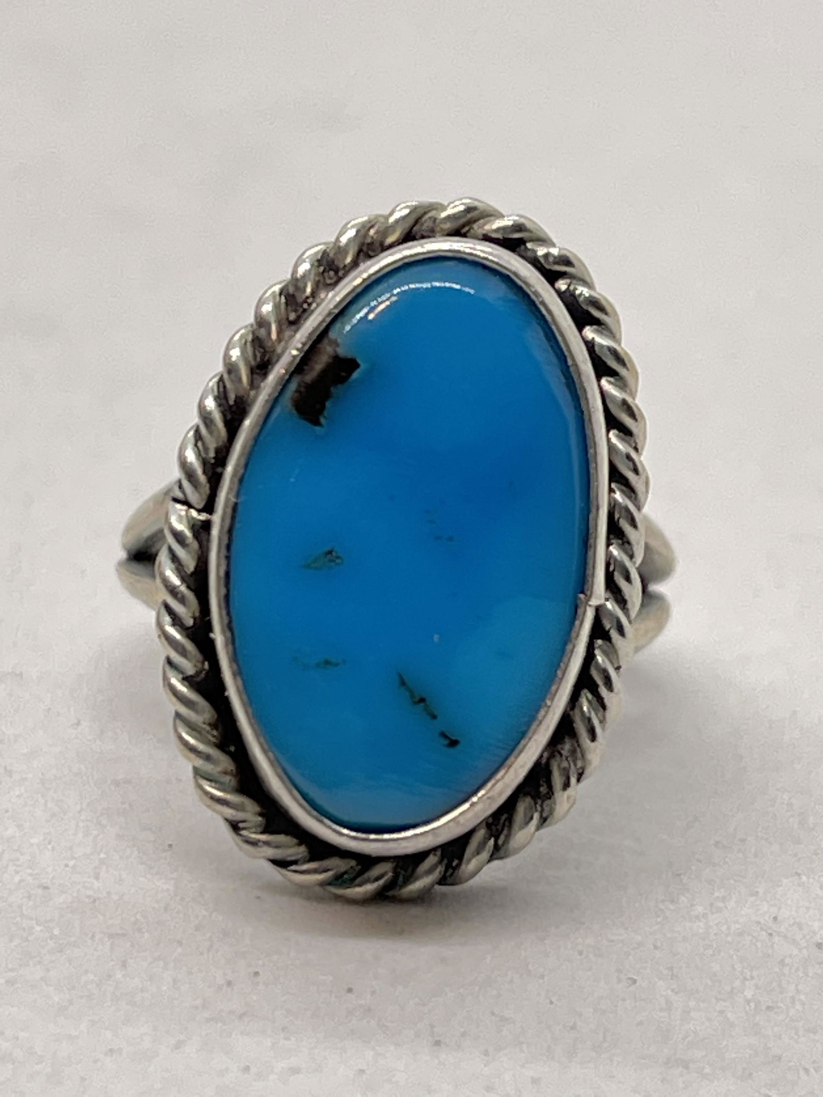 NATIVE AMERICAN STERLING SILVER TURQUOISE RING SIGNED (1 of 3)