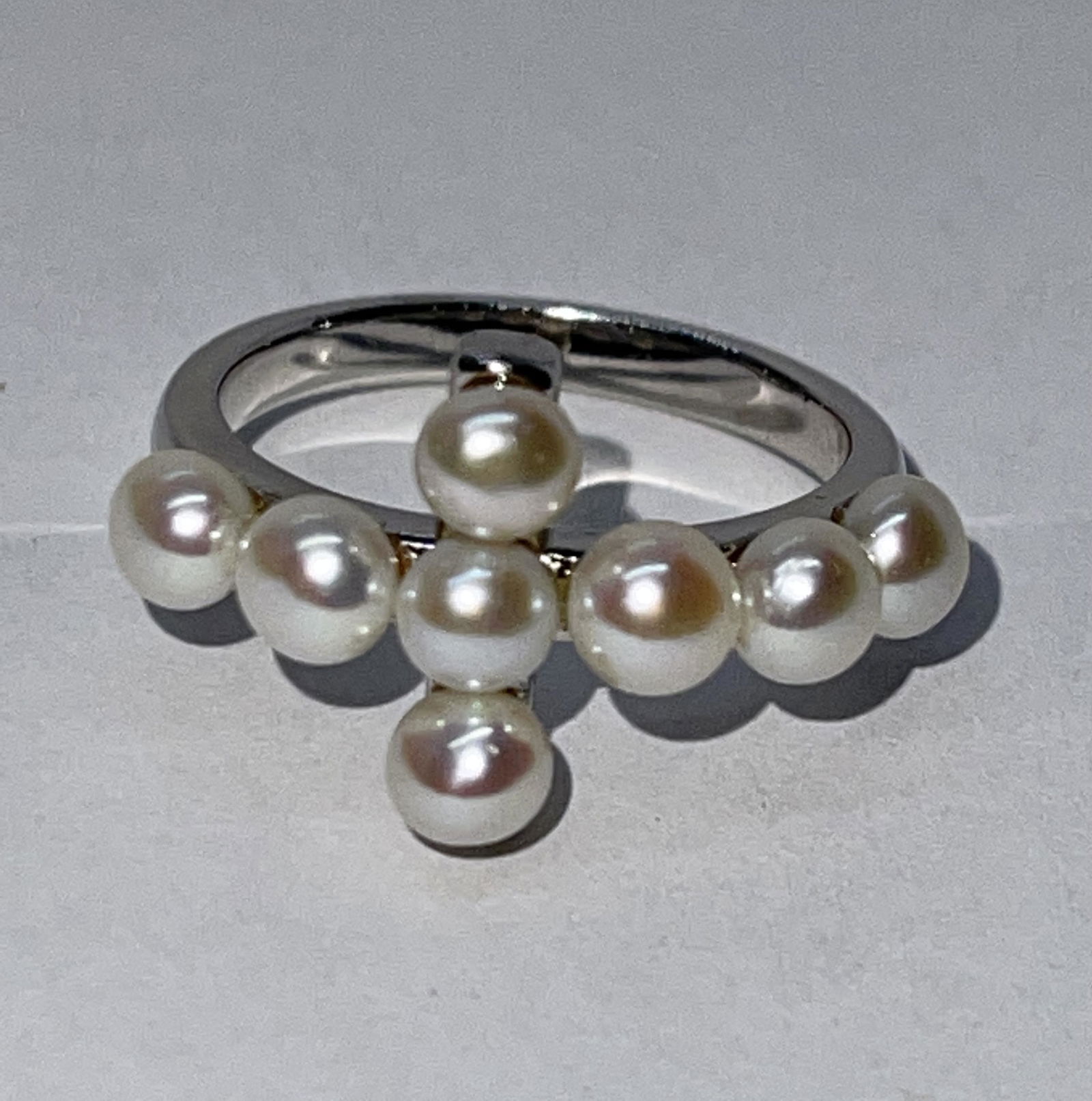 STERLING SILVER CROSS MOTIF PEARL RING SZ 7 (1 of 2)