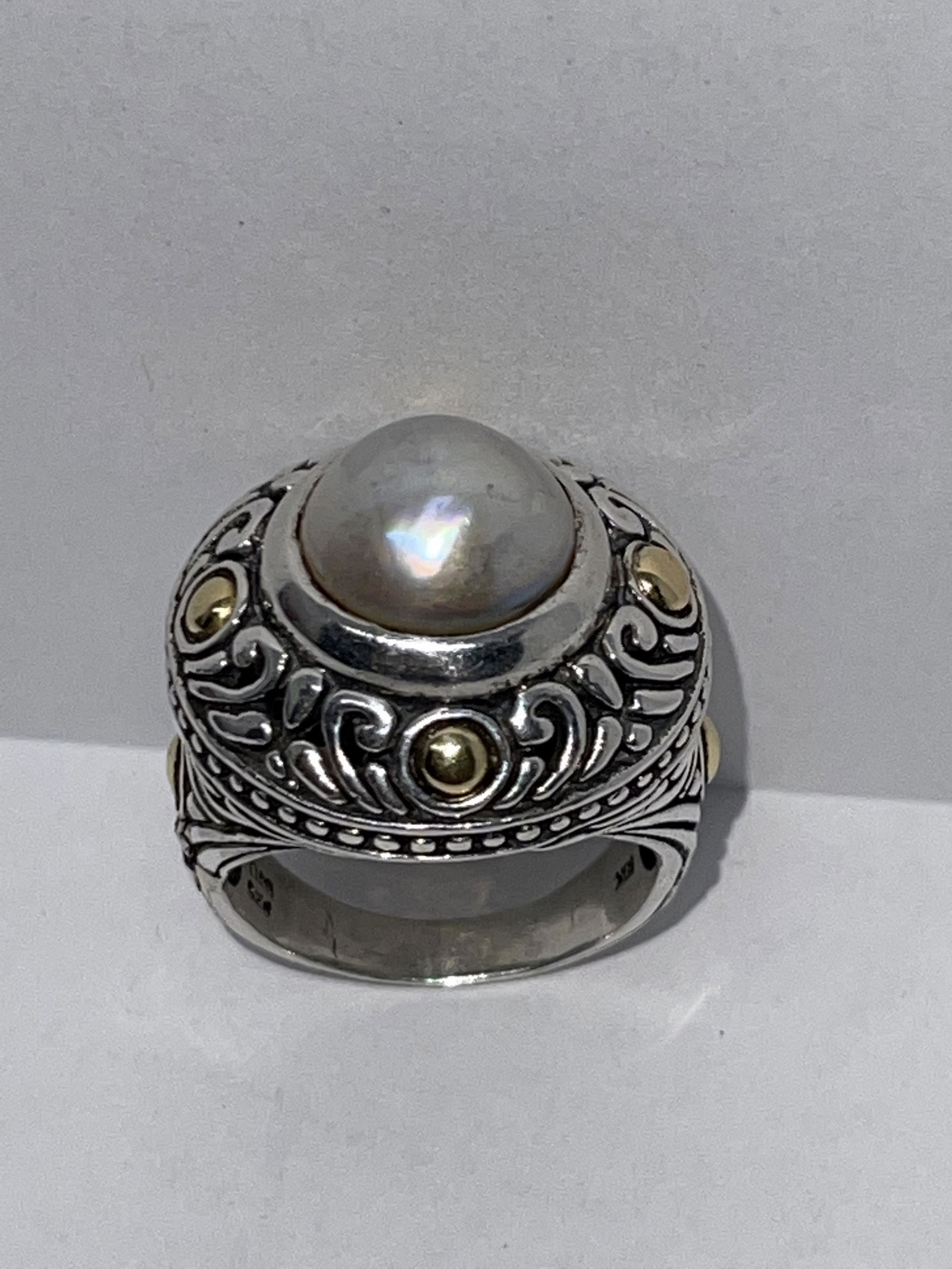 SAMUEL BENHAM 18K & STERLING TAHITIAN PEARL RING SZ 7 (1 of 6)