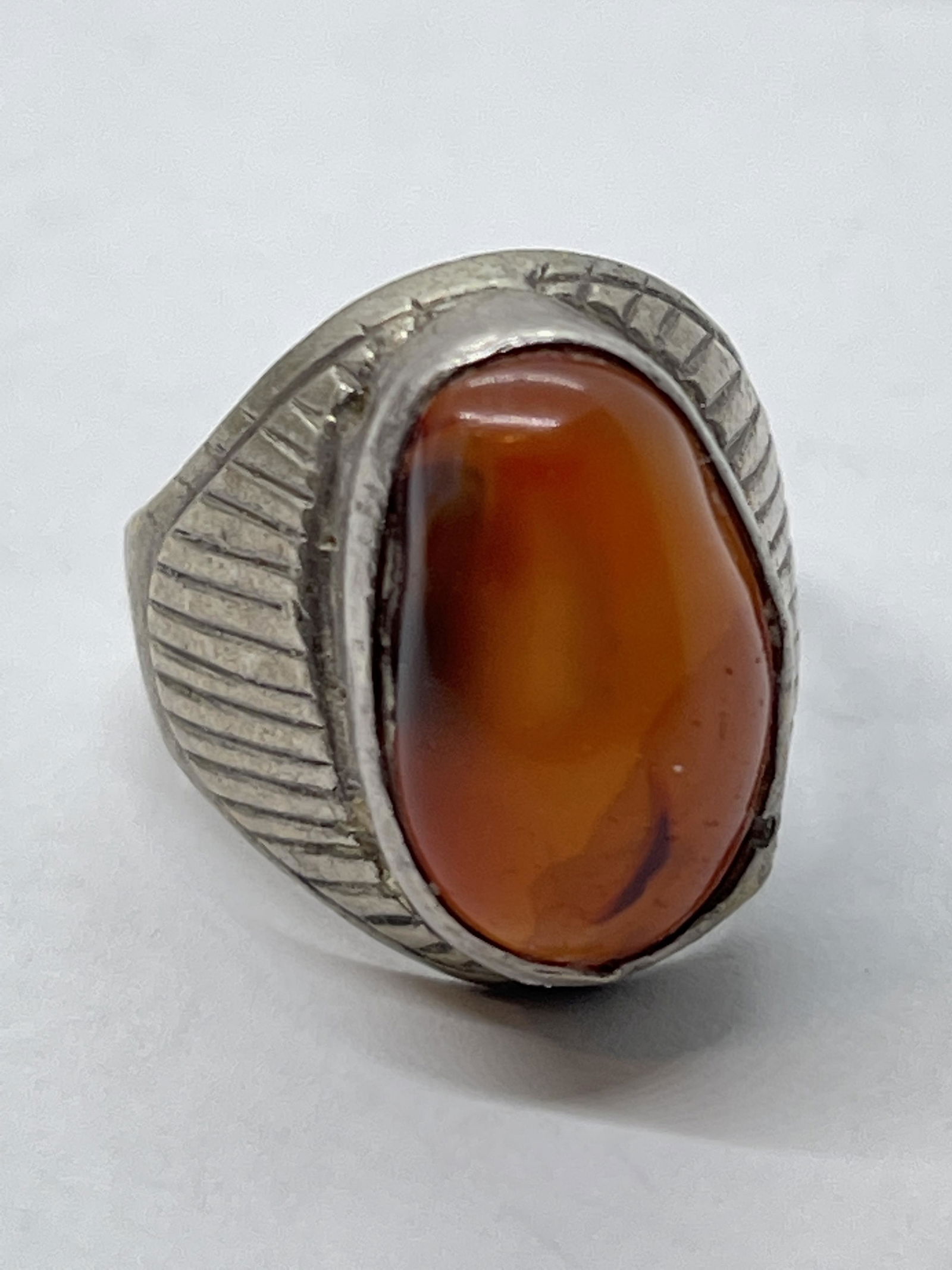 MENS STERLING SILVER 4 CT AMBER RING SZ 9 (1 of 2)