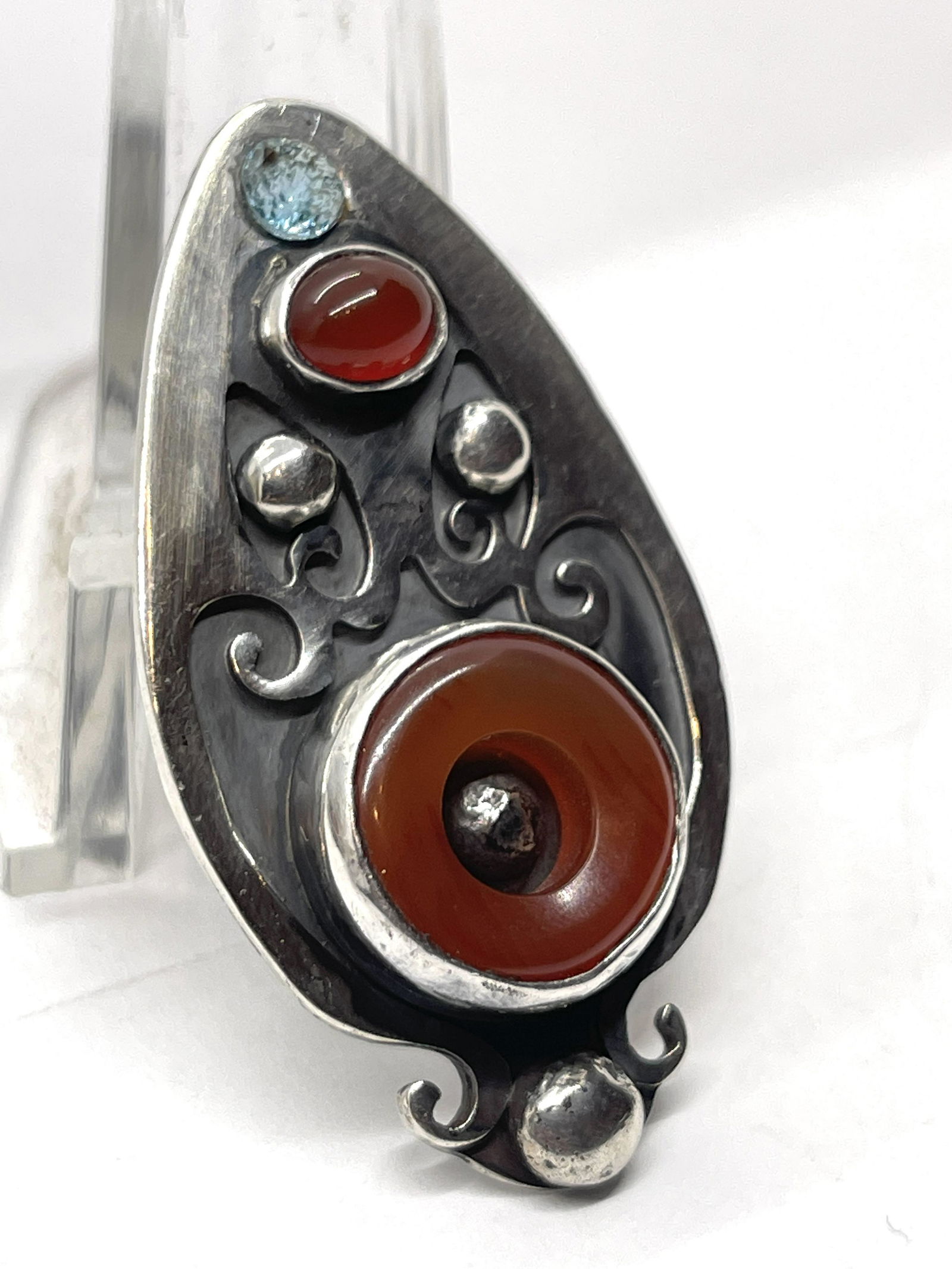 DESIGNER STERLING SILVER CORAL & TOPAZ RING SZ 6 (1 of 3)