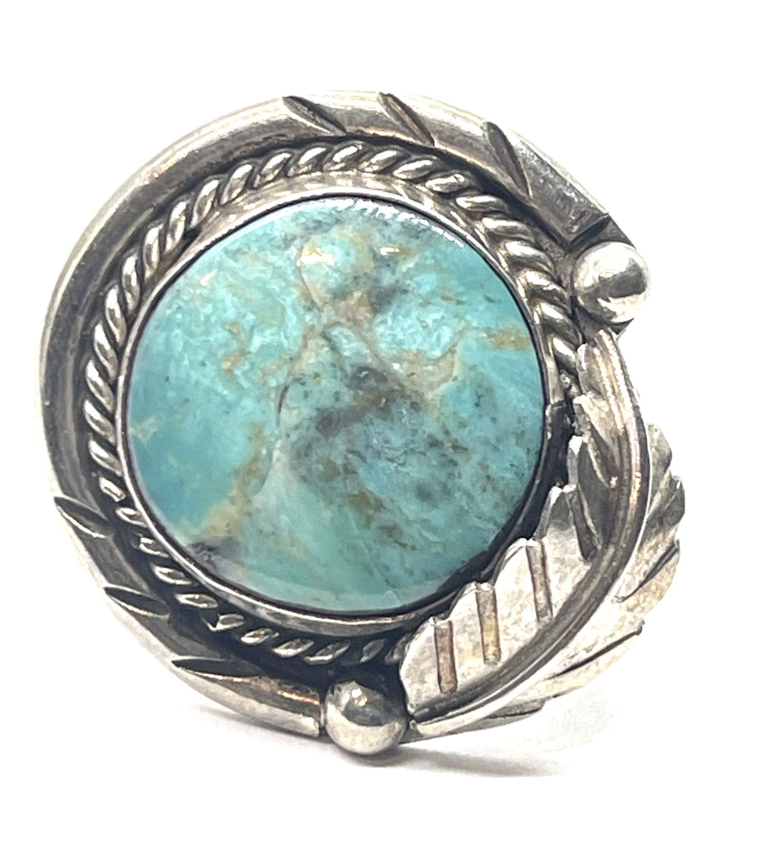 NATIVE AMERICAN STERLING 10 CT GREEN TURQUOISE RING SZ (1 of 3)