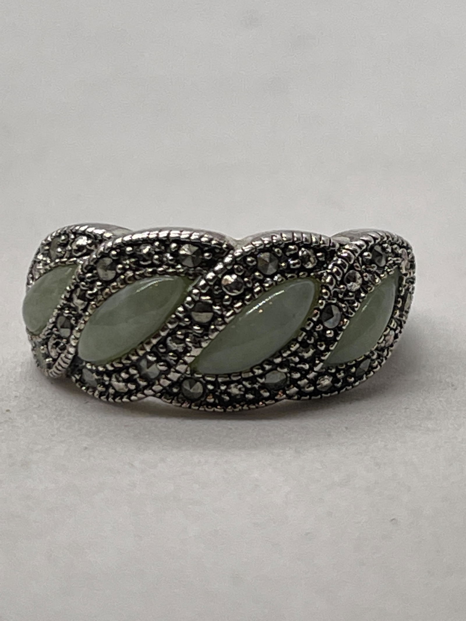 STERLING SILVER JADE RHINESTONES RING SZ 6 (1 of 2)