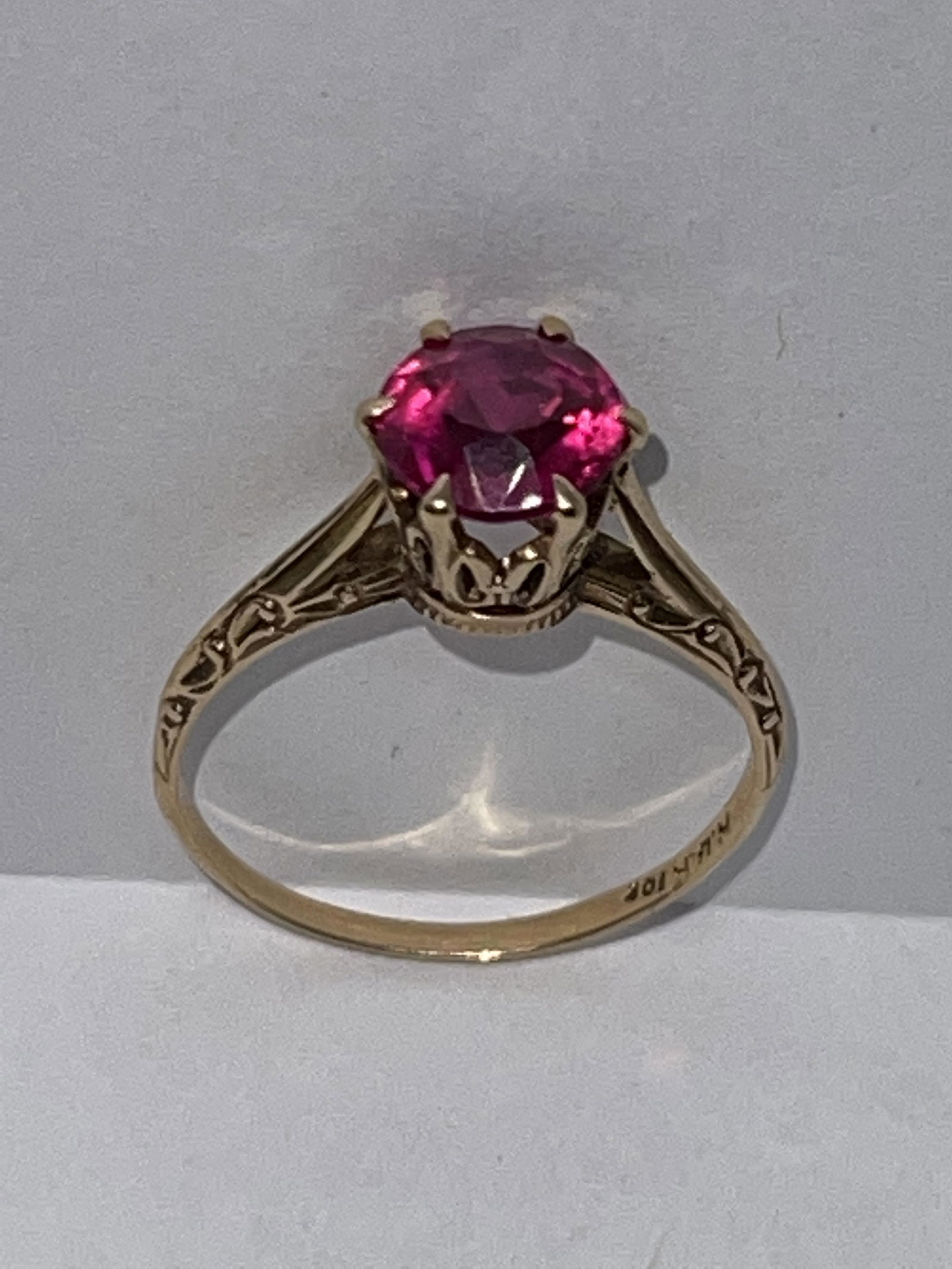 ART DECO 10K GOLD 1 CT RED STONE FILIGREE RING SZ 7 (1 of 2)