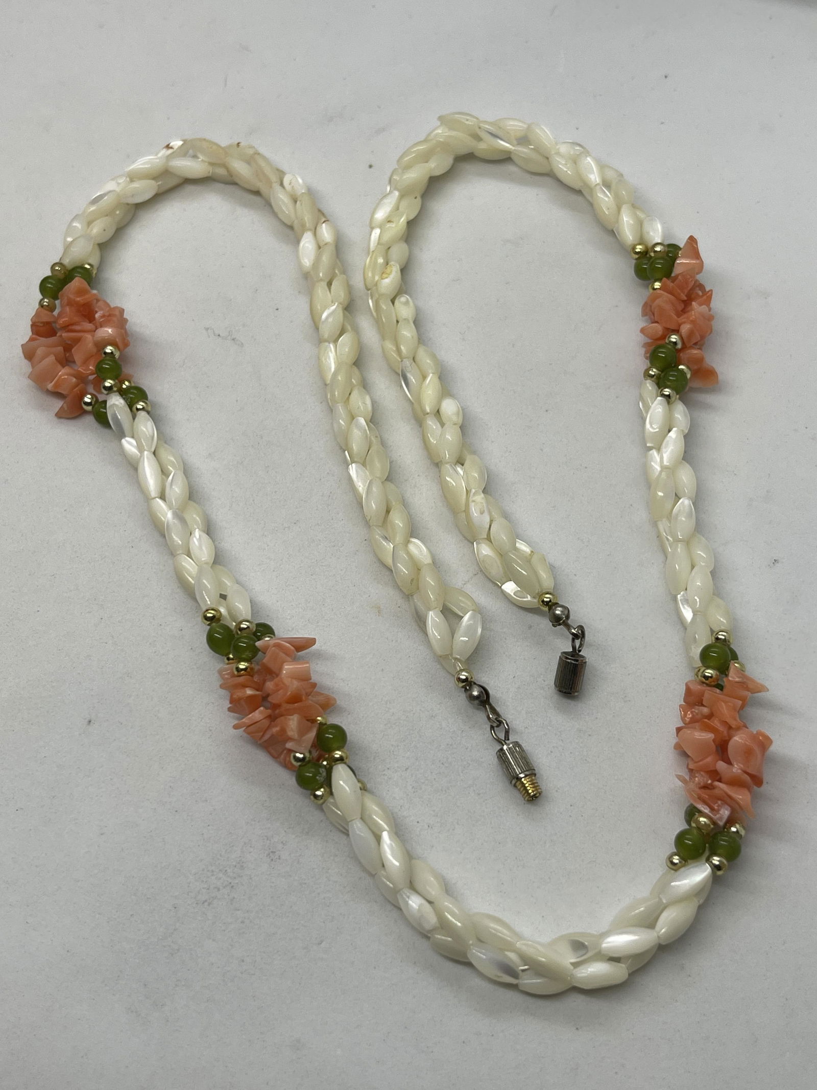 ANTIQUE BEADED PERALS, CORAL & JADE COCKTAIL NECKLACE (1 of 5)