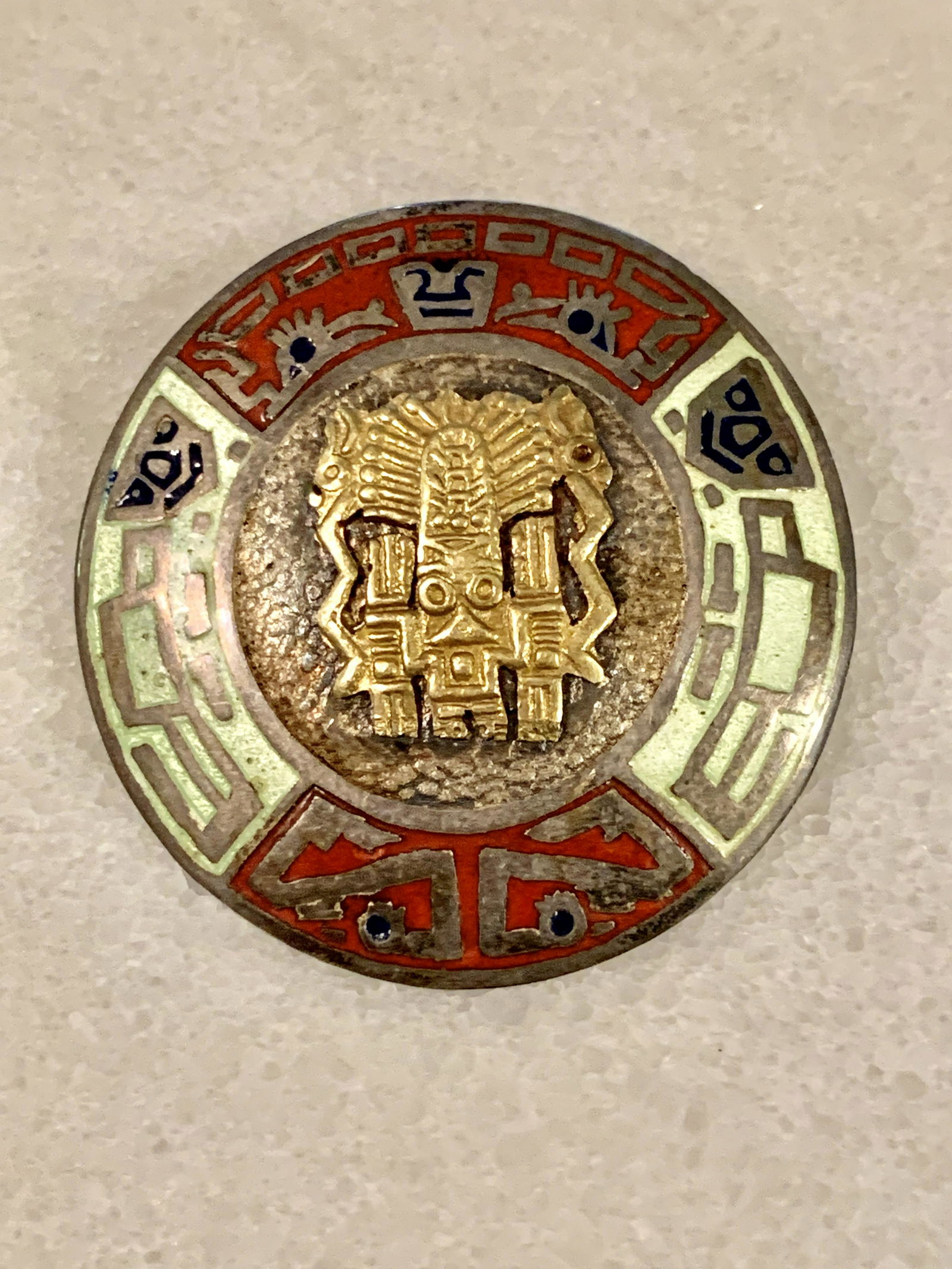 PERUVIAN 18K GOLD & STERLING BROOCH/PENDANT (1 of 4)