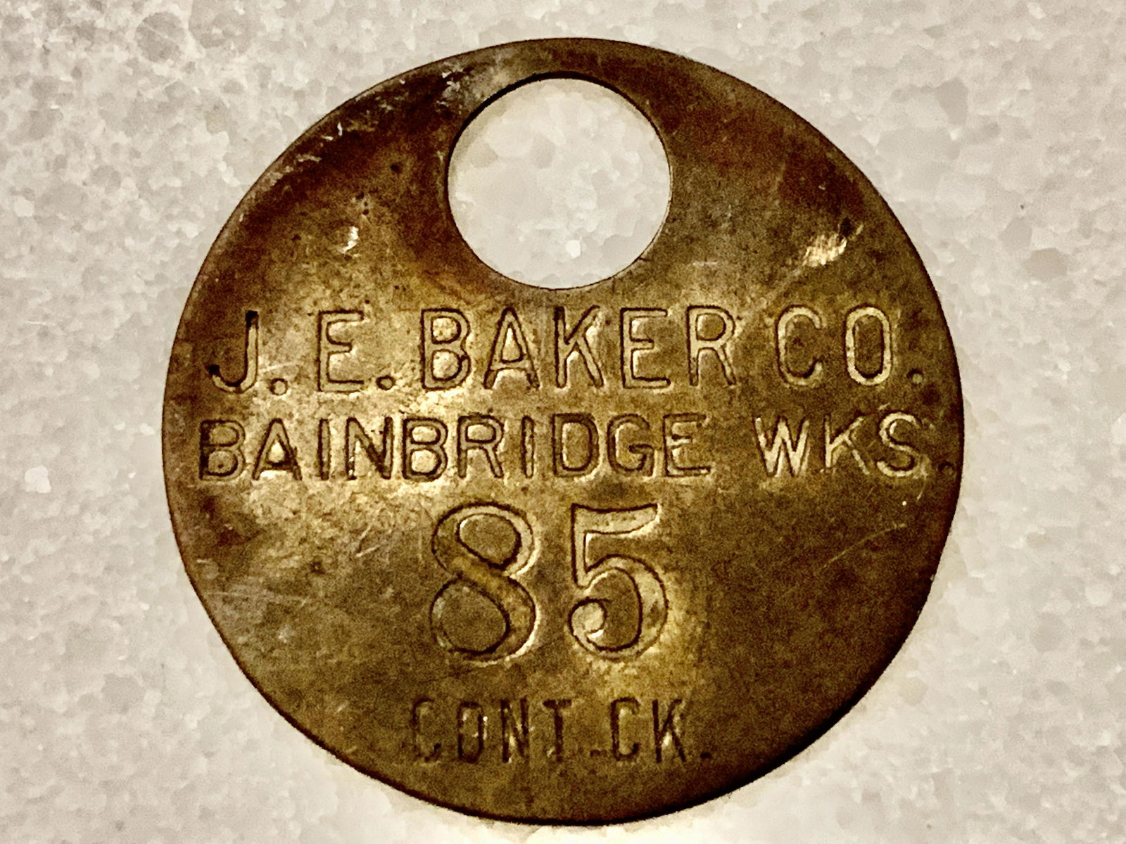 ANTIQUE J.E. BAKER CO ID TAG (1 of 3)