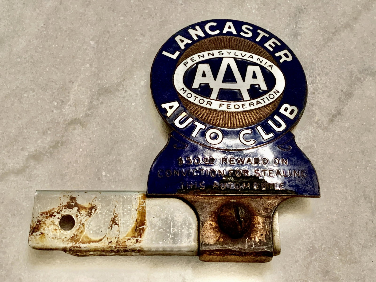 ANTIQUE AAA LANCASTER AUTO CLUB LICENSE PLATE TOPPER: ANTIQUE AAA LANCASTER AUTO CLUB LICENSE PLATE TOPPER