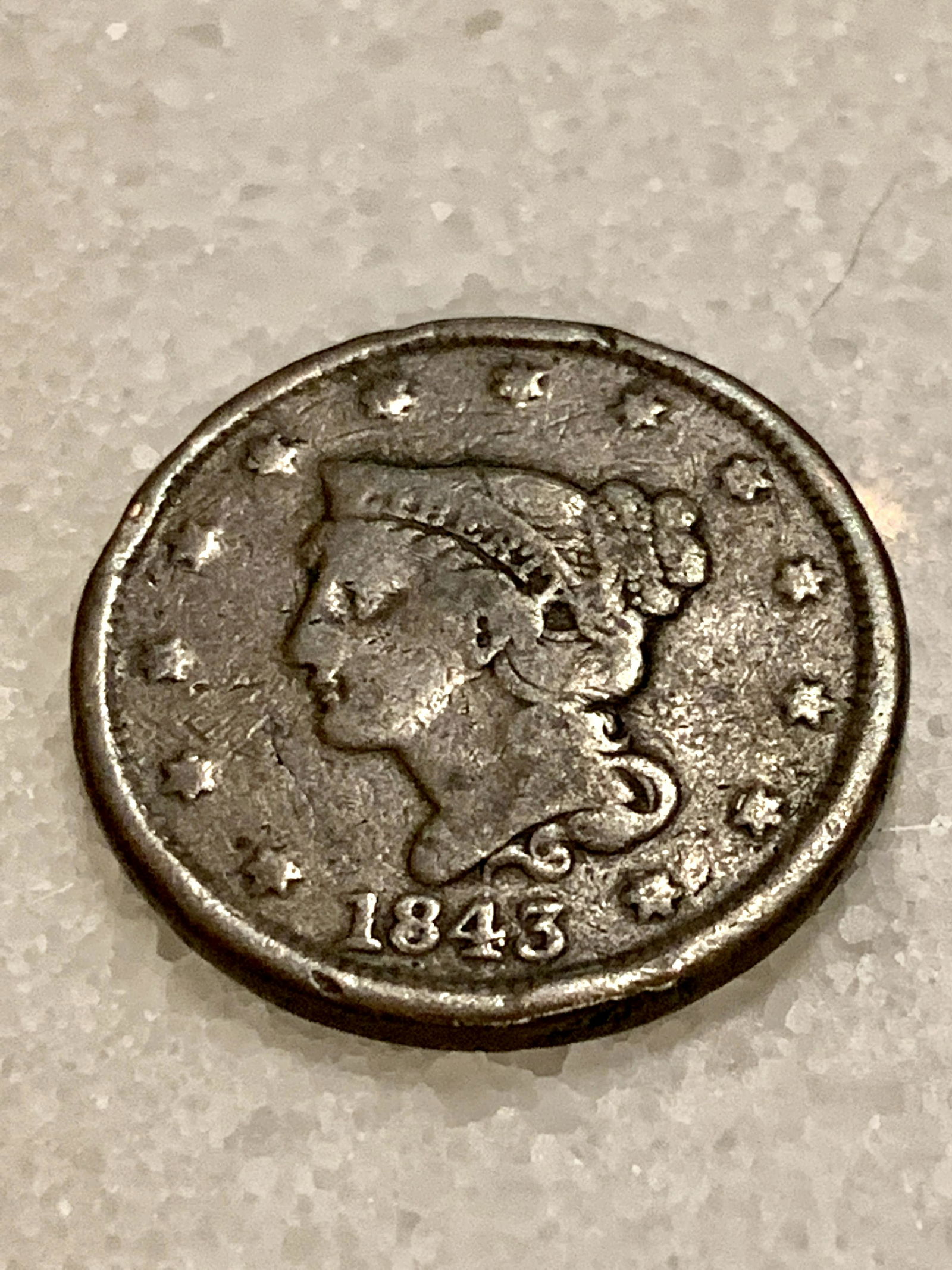 DATED 1843 LARGE MOTO U.S. CENT (1 of 2)