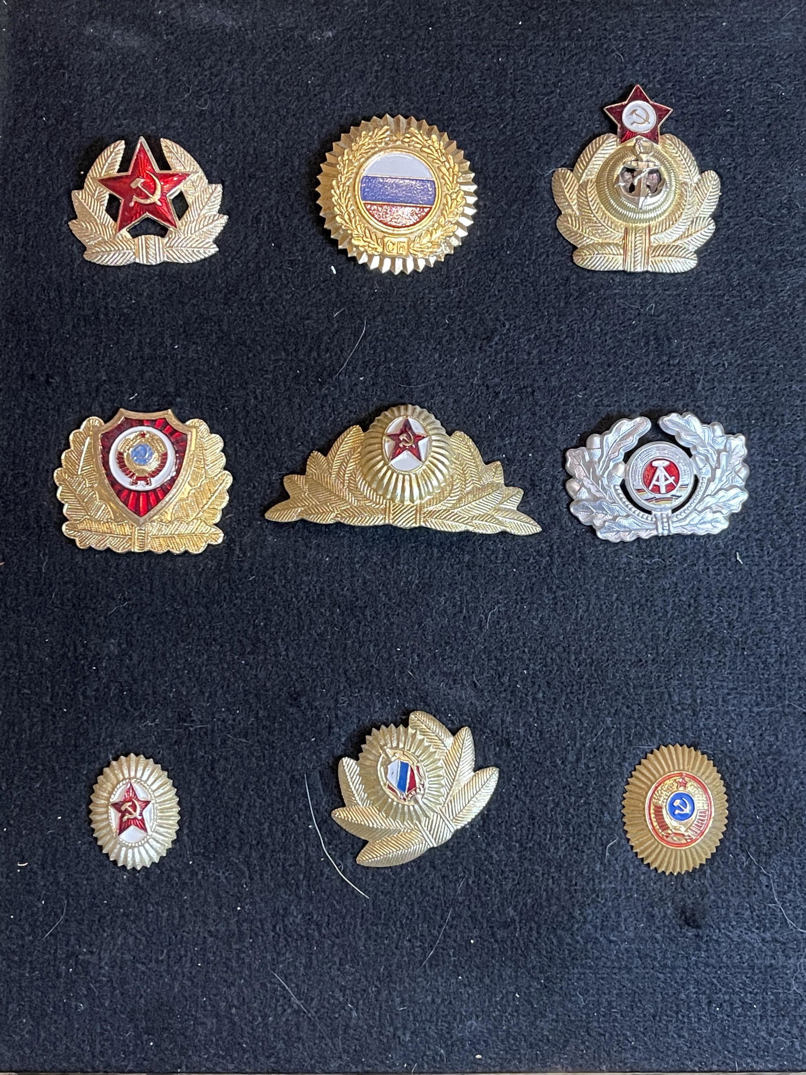 FRAMED LOT OF (9) RUSSIAN SOVIET HAT BADGES (1 of 5)